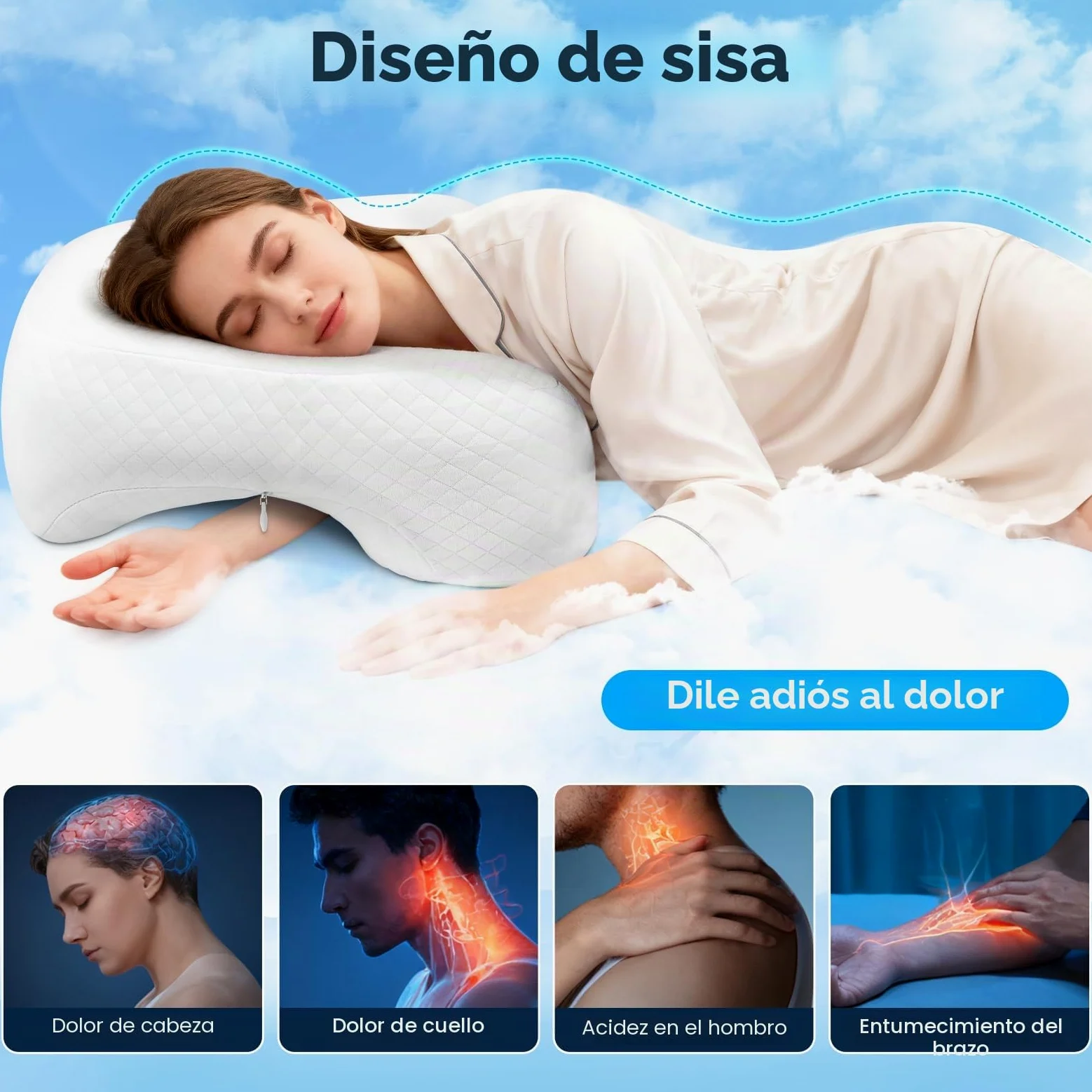 Almohada para dormir de lado con abertura para el brazo, almohada ortopédica ergonómica para el cuello con 3 aberturas para brazos, almohada de espuma viscoelástica para el cuello, para