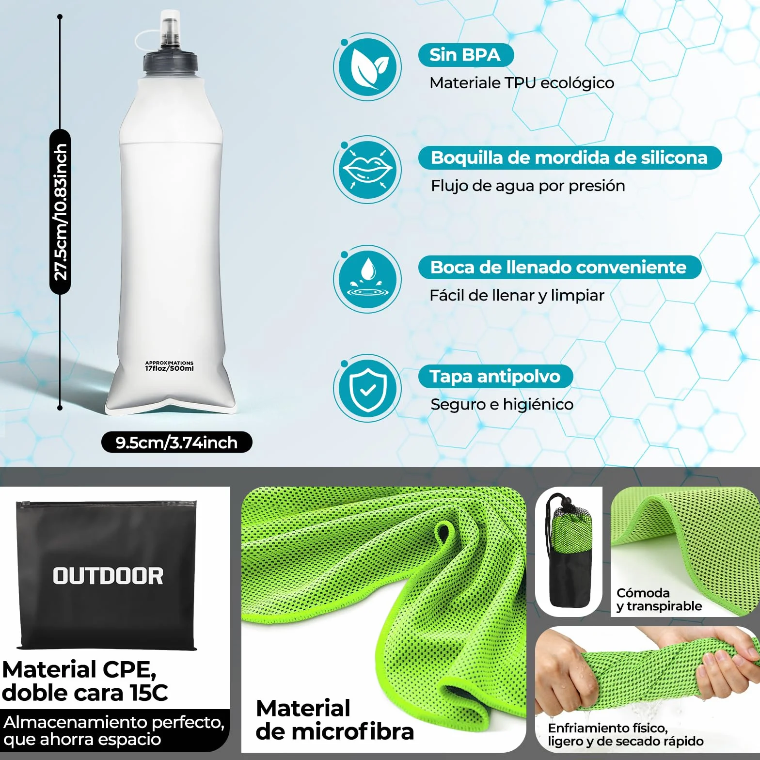 Chaleco Running Hombre Mujer, Ultraligero 160g Mochila Running Botella Agua 500 ml, Chaleco Trail Running Ajustable Reflectante con Silbato y Bolsillos para Maratón Ciclismo Senderismo