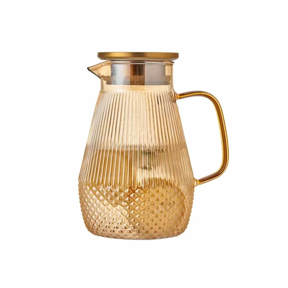 Nff Jarra De Cristal, Jarra De Agua De Cristal De 1,5L con Tapa, Gran Capacidad con Asa Jarra De Cristal Resistente Al Calor Apta For Zumo, Té, Café, Leche