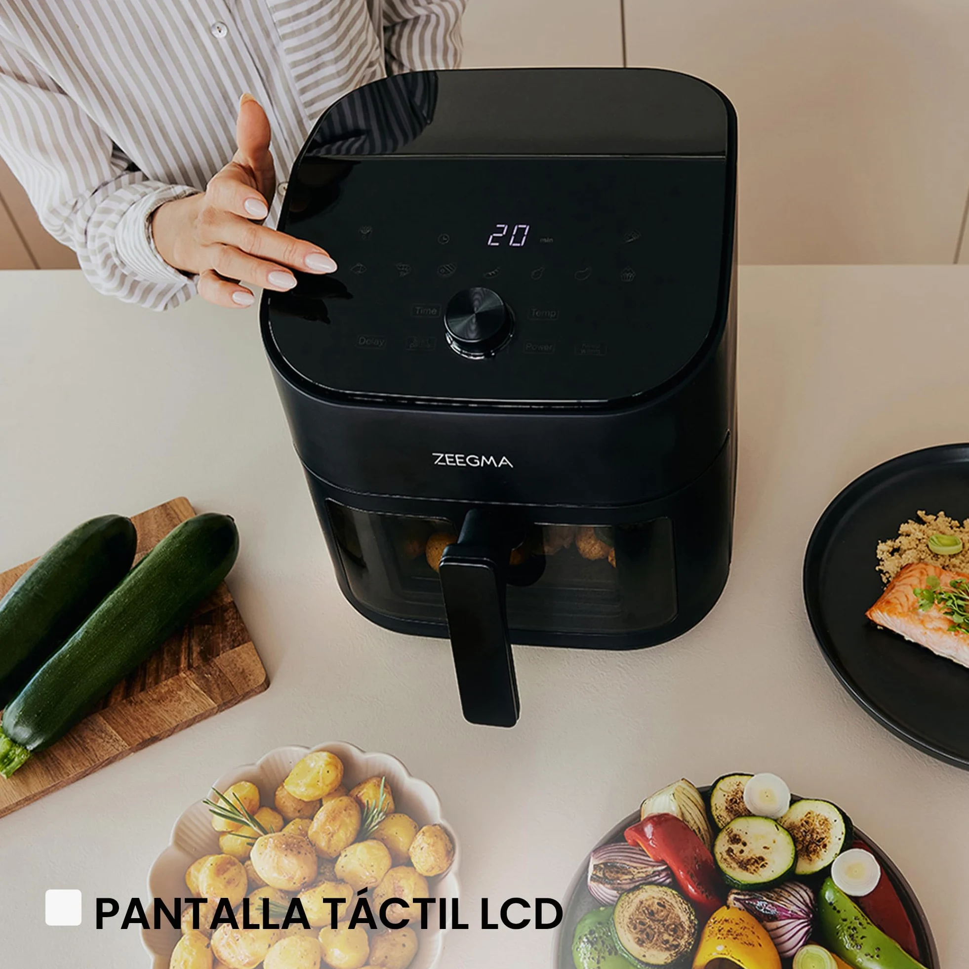 Freidora de Aire Zeegma Knapper Chef 6,5L - Cocina Saludable sin Aceite con 10 Programas Automáticos, 1600W, Calentamiento Rápido en 60s, Pantalla Táctil LCD, Fácil de Limpiar