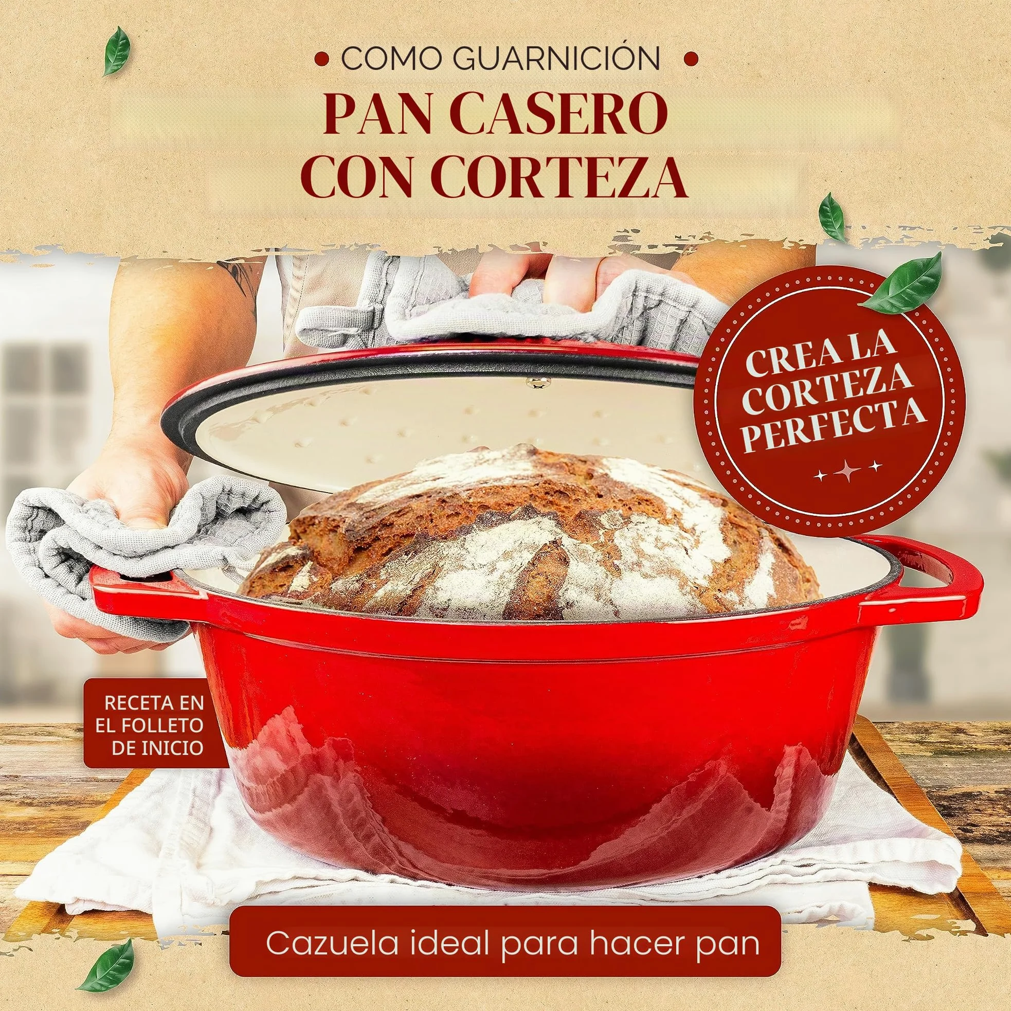KRUSTENZAUBER Cacerola de hierro fundido con tapa, 33 cm, apta para horno, incluye tenedor de carne, 6 l, esmaltado, olla XL de hierro fundido, olla ideal para cocinar Kazan, para inducción, ovalada