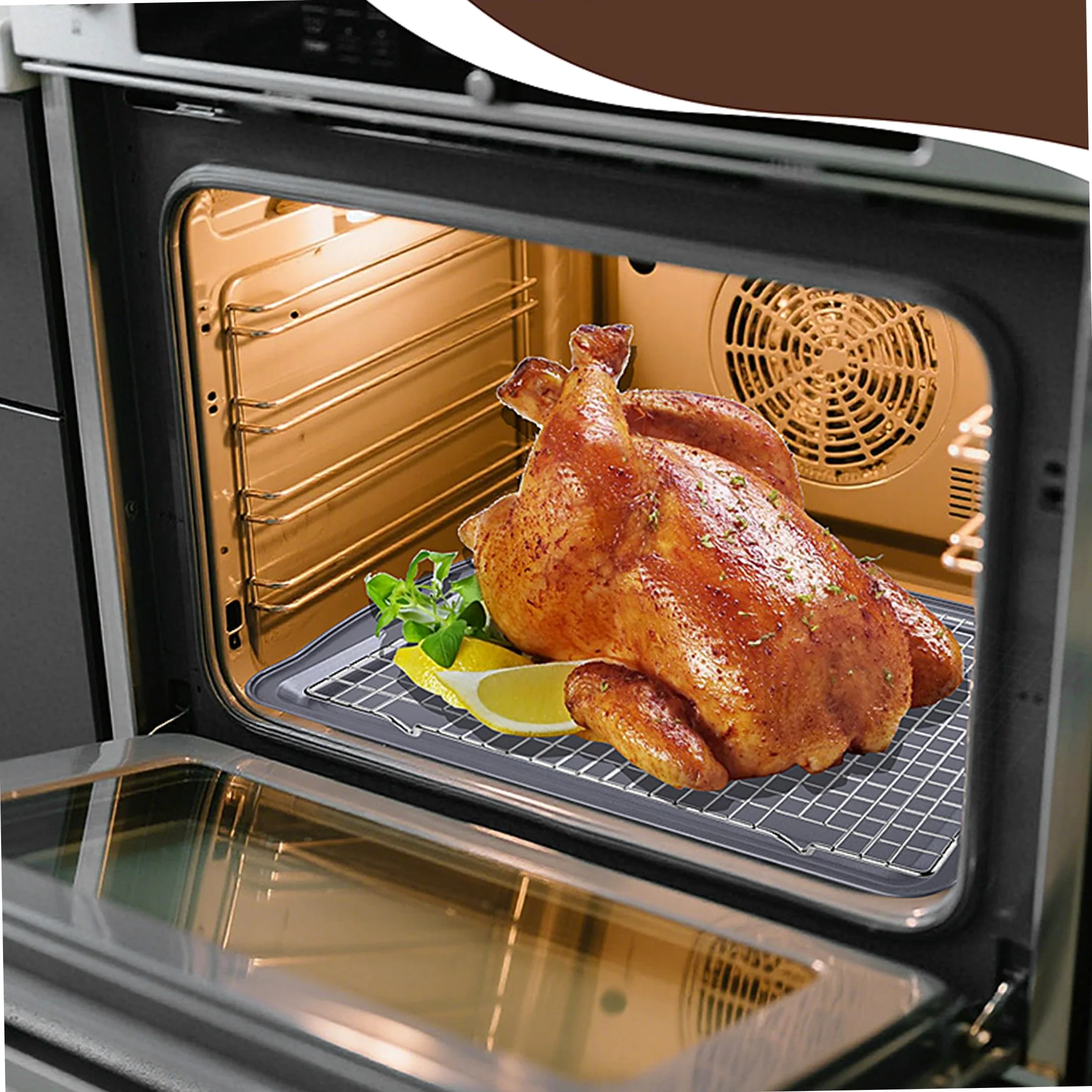 Bandeja para hornear con rejilla, 1 juego de bandeja para hornear con revestimiento antiadherente con rejilla: portátil para horno de acero inoxidable, distribución uniforme del calor para