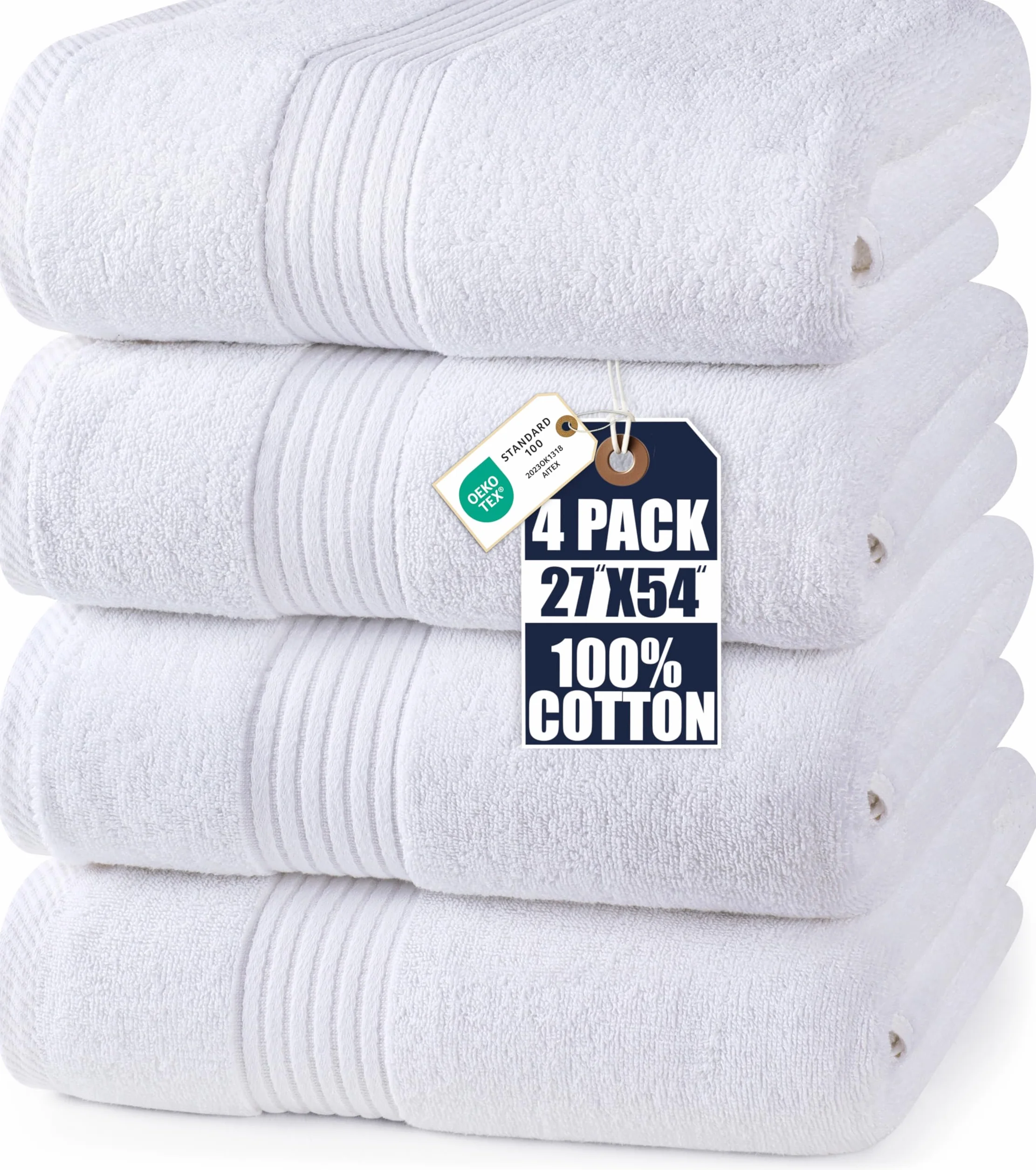 Utopia Towels - Juego de Toallas Baño (Paquete de 4, 69 x 137 cm) Toallas Ducha Algodón 100% Ring-Spun Alta Absorción y Secado Rápido (Blanco)