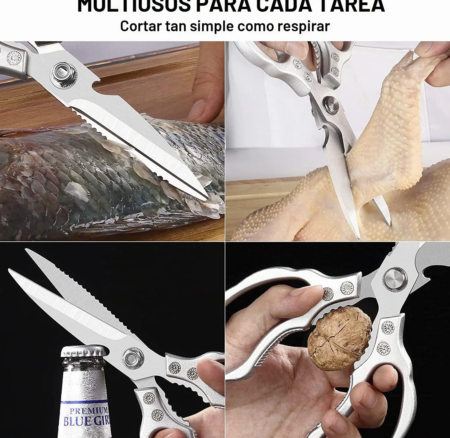 CGBE Tijeras Cocina, Resistentes, Muy Afiladas, Tijeras Cocina Multifunción Acero Inoxidable, Tijeras Multiusos para Aves, Carne, Pescado, Huesos, Pollo, Barbacoa, Verduras