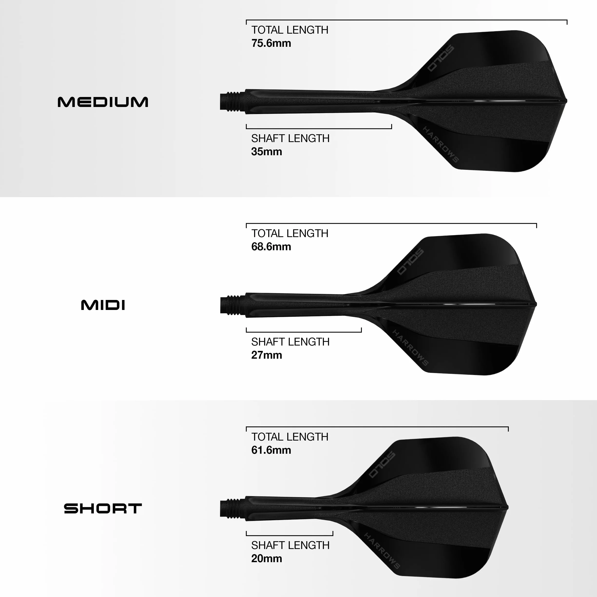 Harrows Solo Sistema integrado de vuelo y eje, 3 vuelos y ejes moldeados, construcción de núcleo aerodinámico de una sola pieza, diseño fijo de 90° para estabilidad, color negro medio