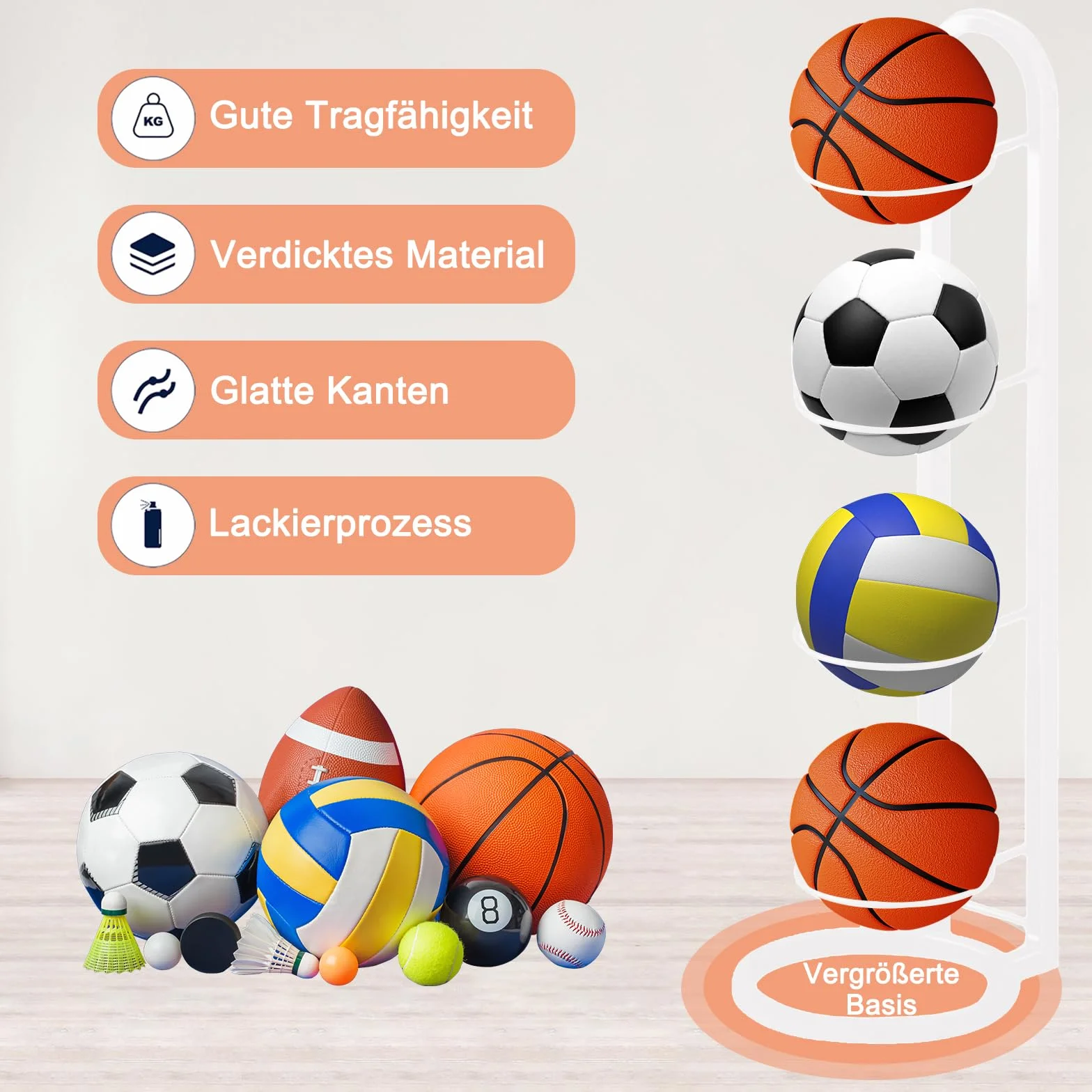 Soporte Vertical para Balón de Fútbol, Baloncesto y Voleibol