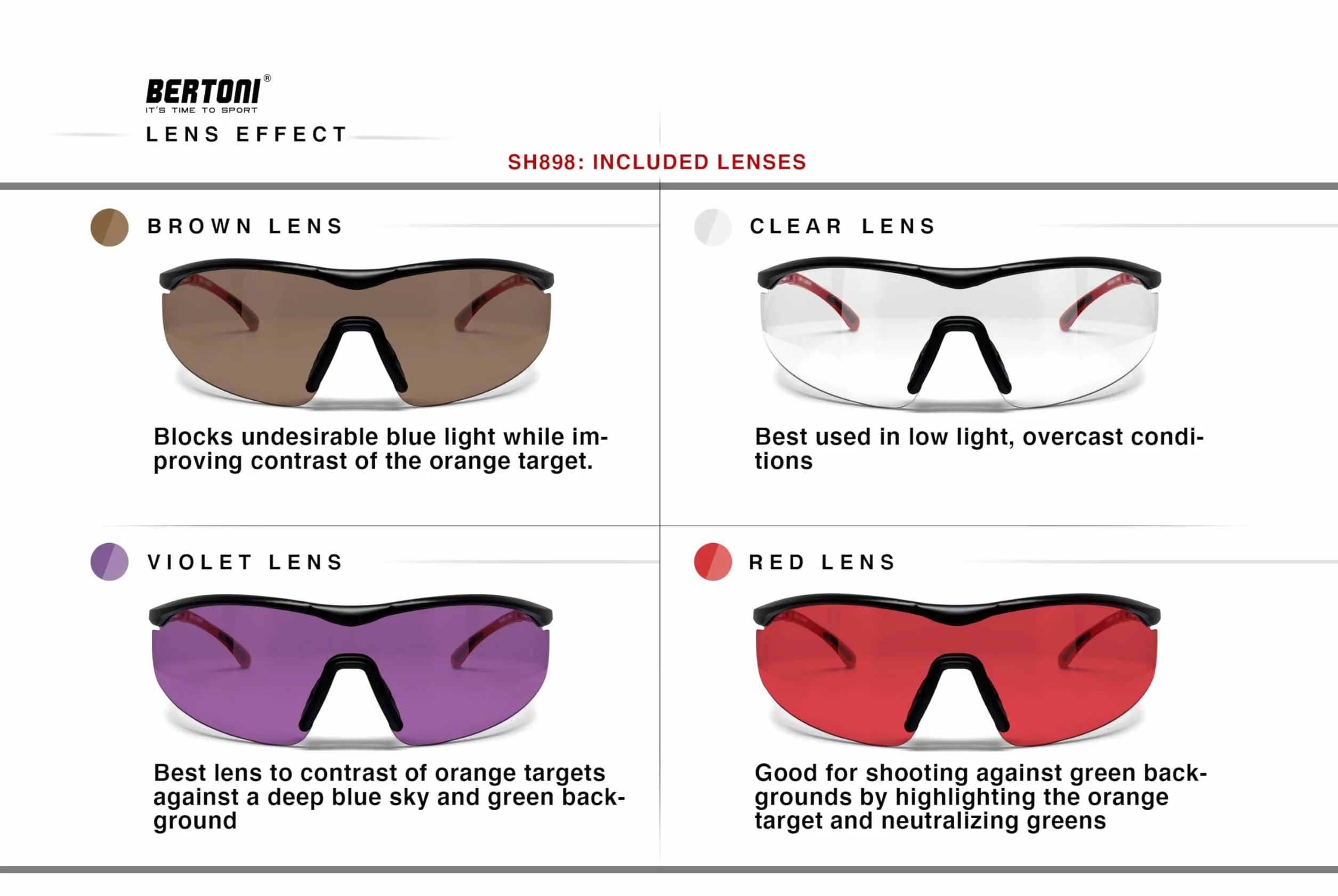BERTONI Gafas de Tiro Protectoras Balistica Tacticas de Seguridad para Disparar con 4 Lentes Incluidas y Estuche – SH898