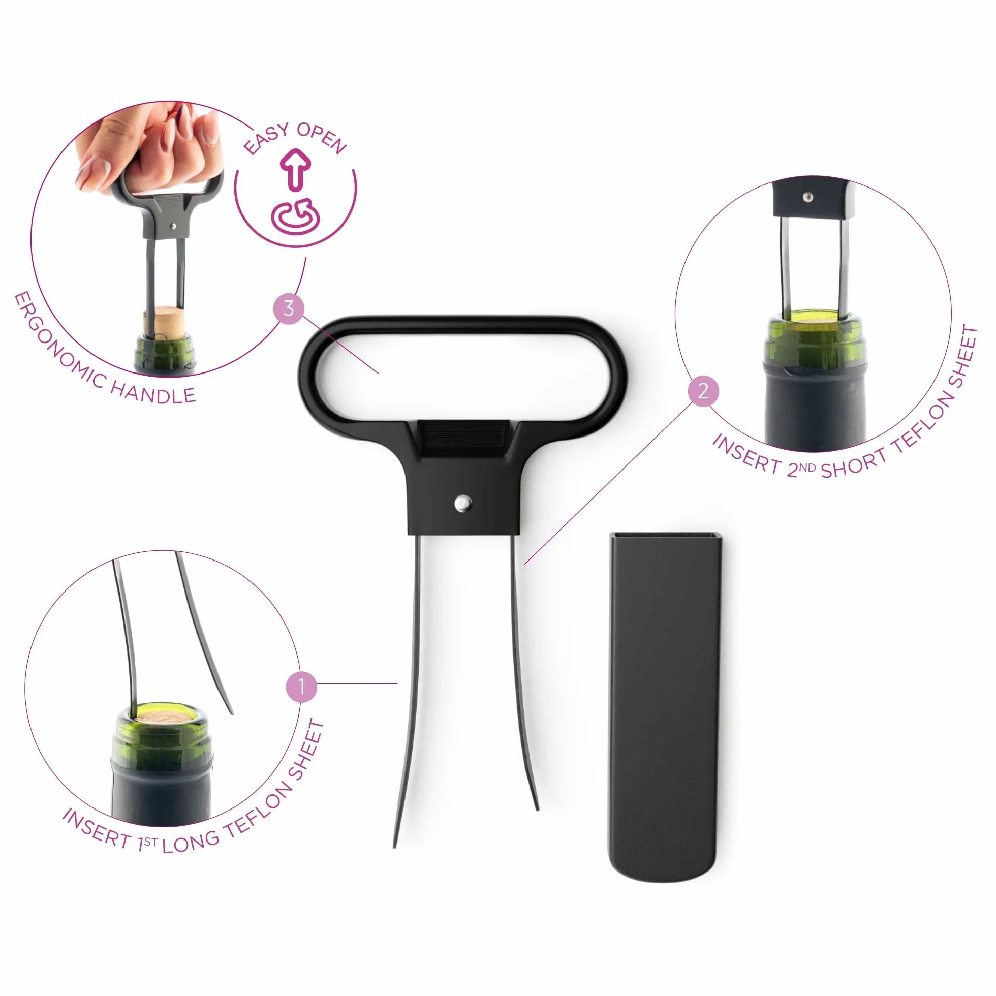 Sacacorchos de láminas para vino viejo, sacacorchos profesional sin perforar corchos antiguos