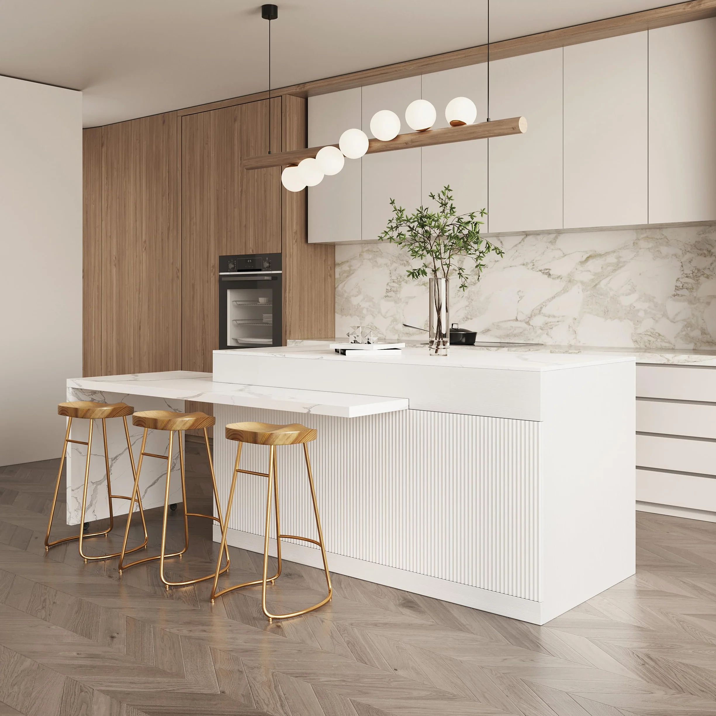 Homary Isla de Cocina Extensible con Almacenamiento múltiple para Cocina y Comedor, hacia la Derecha 205-268cm x 90cm (Blanco Mate y Blanco: Madera de ingeniería, Izquierda: 205-268cm)