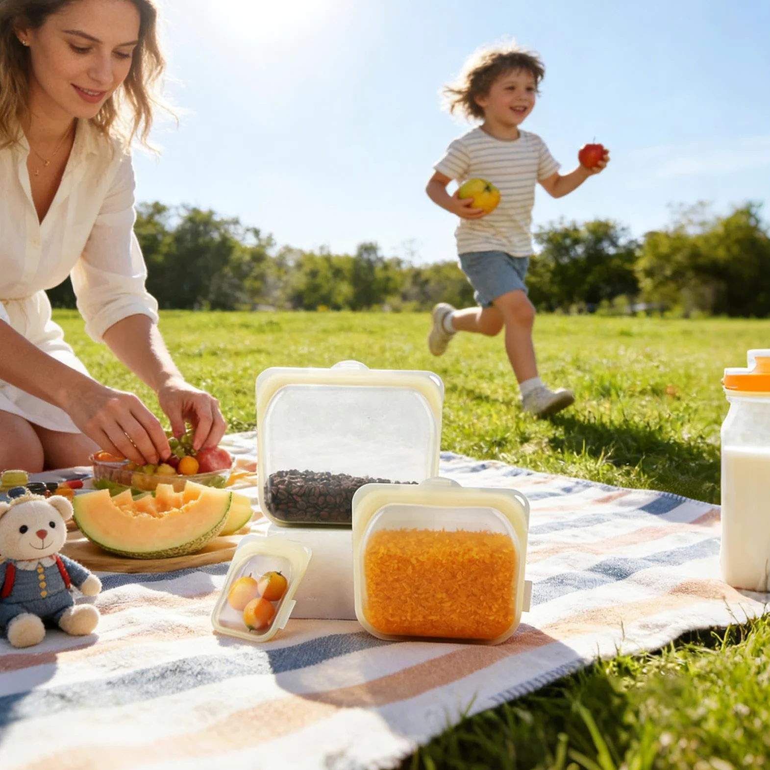 Bolsas Reutilizables para Congelador 3 Recipientes de Silicona para | Aptas para Microondas para Preparar Comidas, Viajes, Carne, Queso, Verdura, Fruta