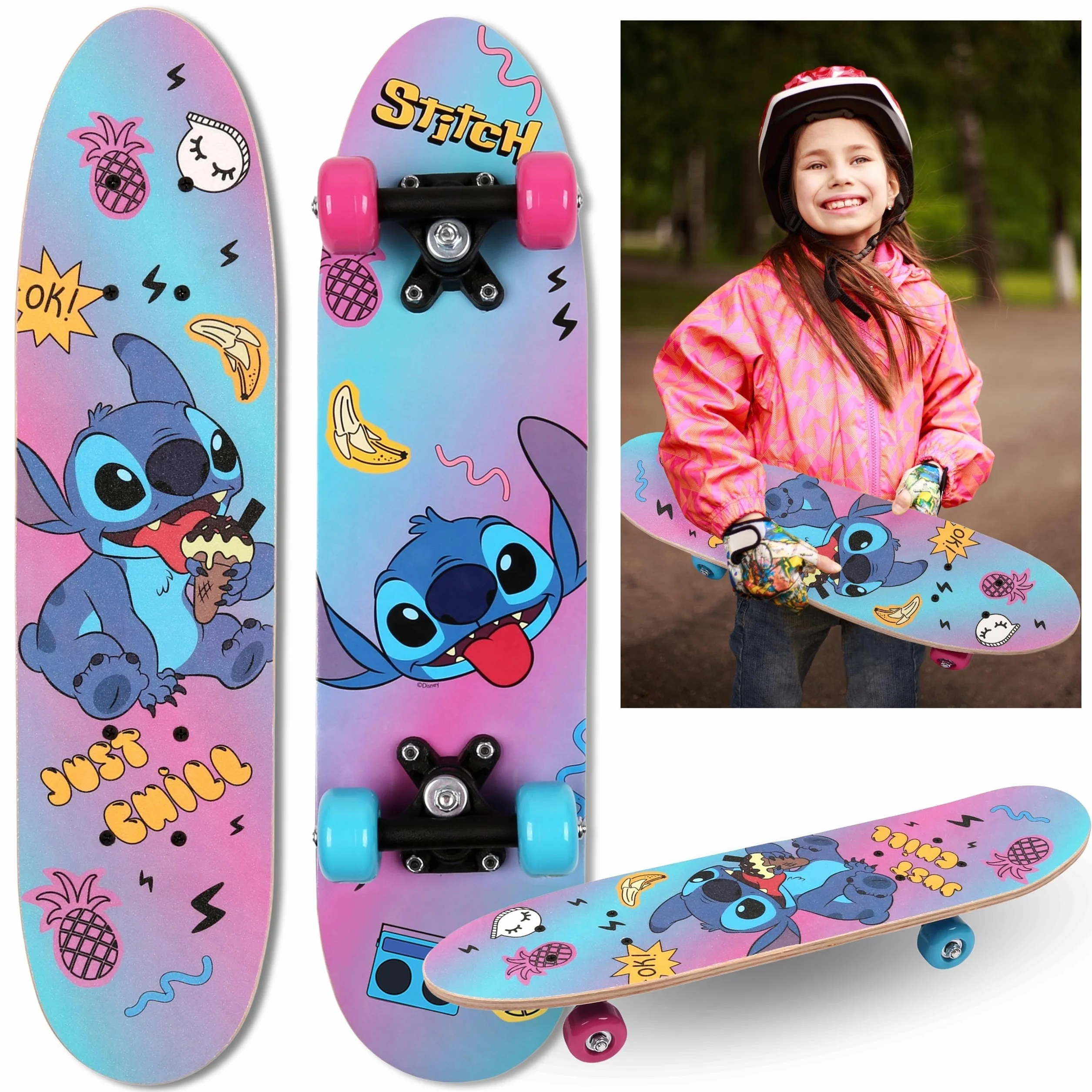 Disney Stitch Planche à roulettes en Bois 61cm antidérapante 20-50kg