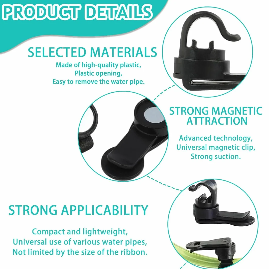 3 clips magnéticos para tubo de hidratación, clip para tubo de hidratación, clip para tubo de hidratación, bolsa de agua magnética para mochila, bicicleta, correa de hombro desmontable
