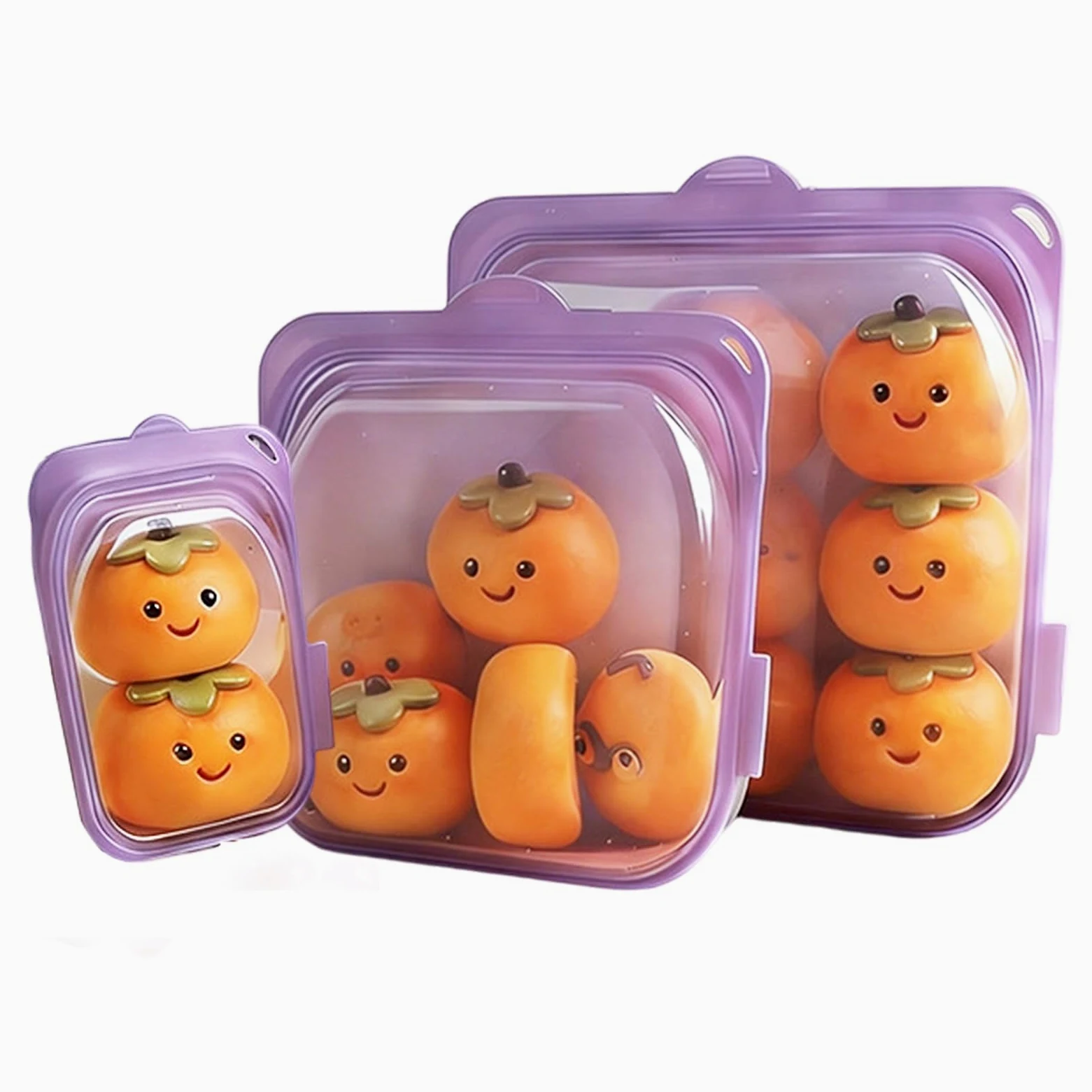 Bolsas Reutilizables para Snacks 3 Recipientes de Silicona para Almuerzo | Aptas para Microondas para Preparación de Comidas, Almuerzo, Viaje, , Carne, Queso, Verduras, Fruta