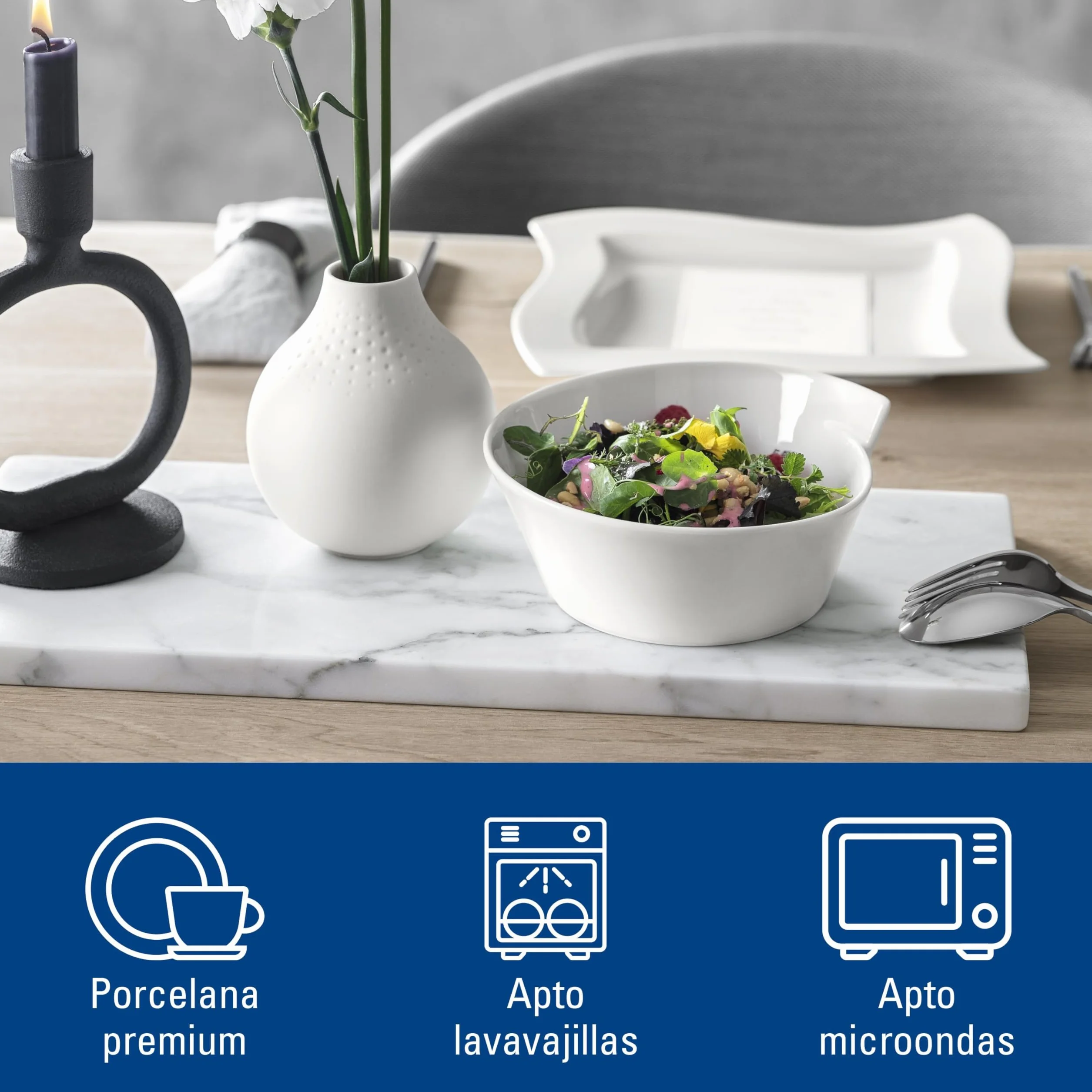 Villeroy & Boch NewWave Basic Vajilla de mesa para 6 personas, 30 piezas, Porcelana, Basic Servizio da Tavola, Blanco