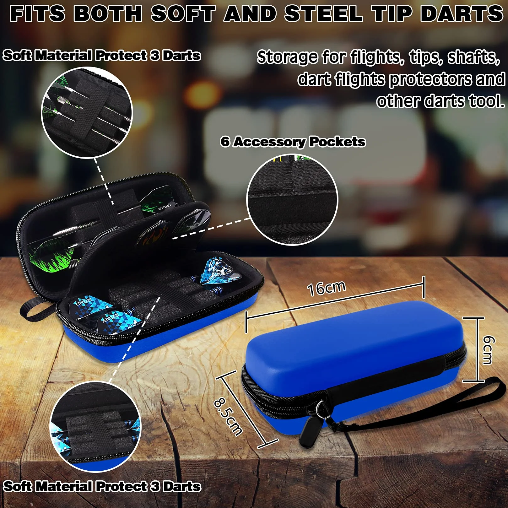 Seydrey Dardos Funda de Dardos Punta de Plastico Dardos 6 Pack, Bolsa para Dardos Estuche, Dardos no incluidos