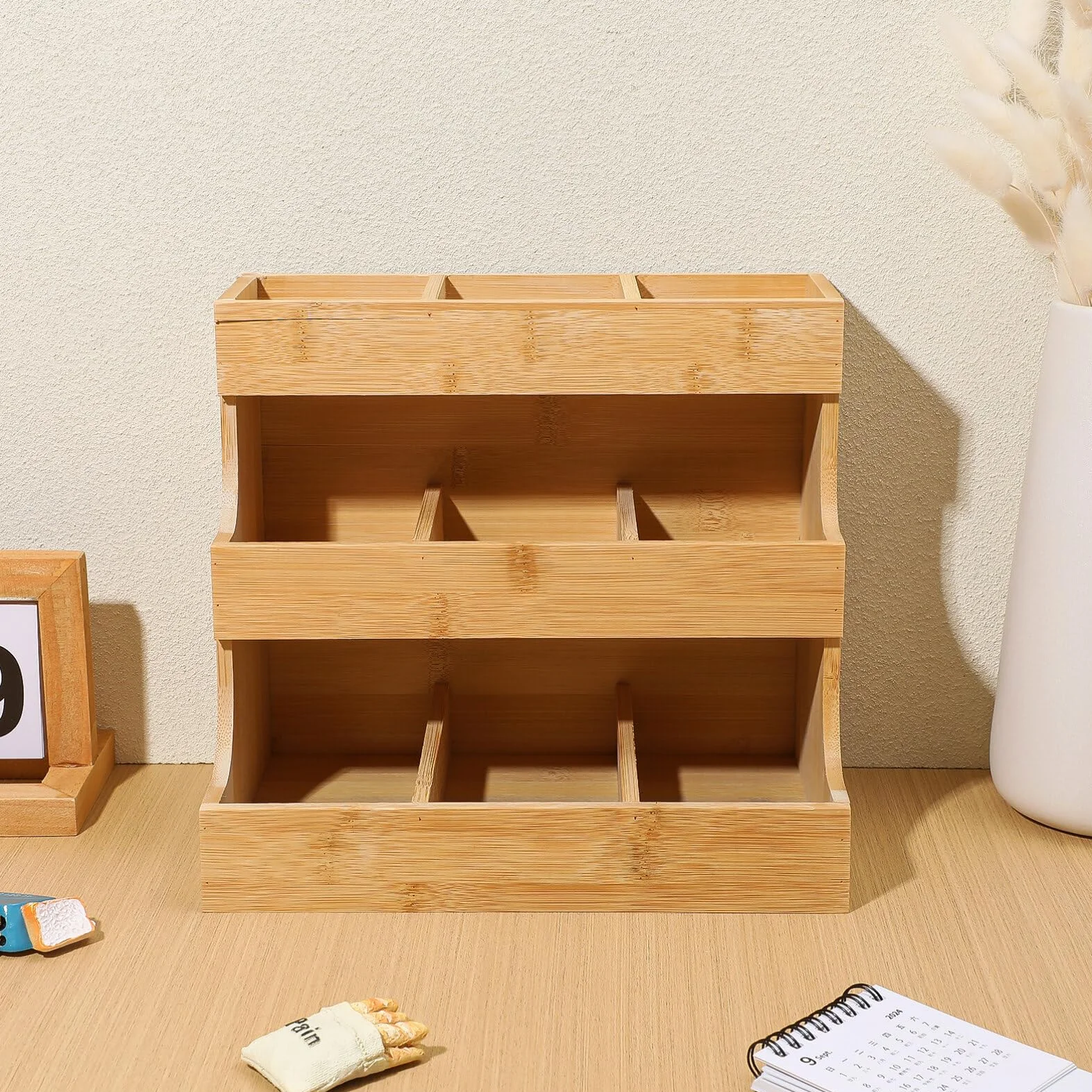 Tofficu Organizador De Bolsas De Té Soporte De Almacenamiento Para Bolsas De Té Contenedores De Caja De Té De Madera De 3 Capas Estante Para Paquetes De Té Para Gabinete Encimera Oficina