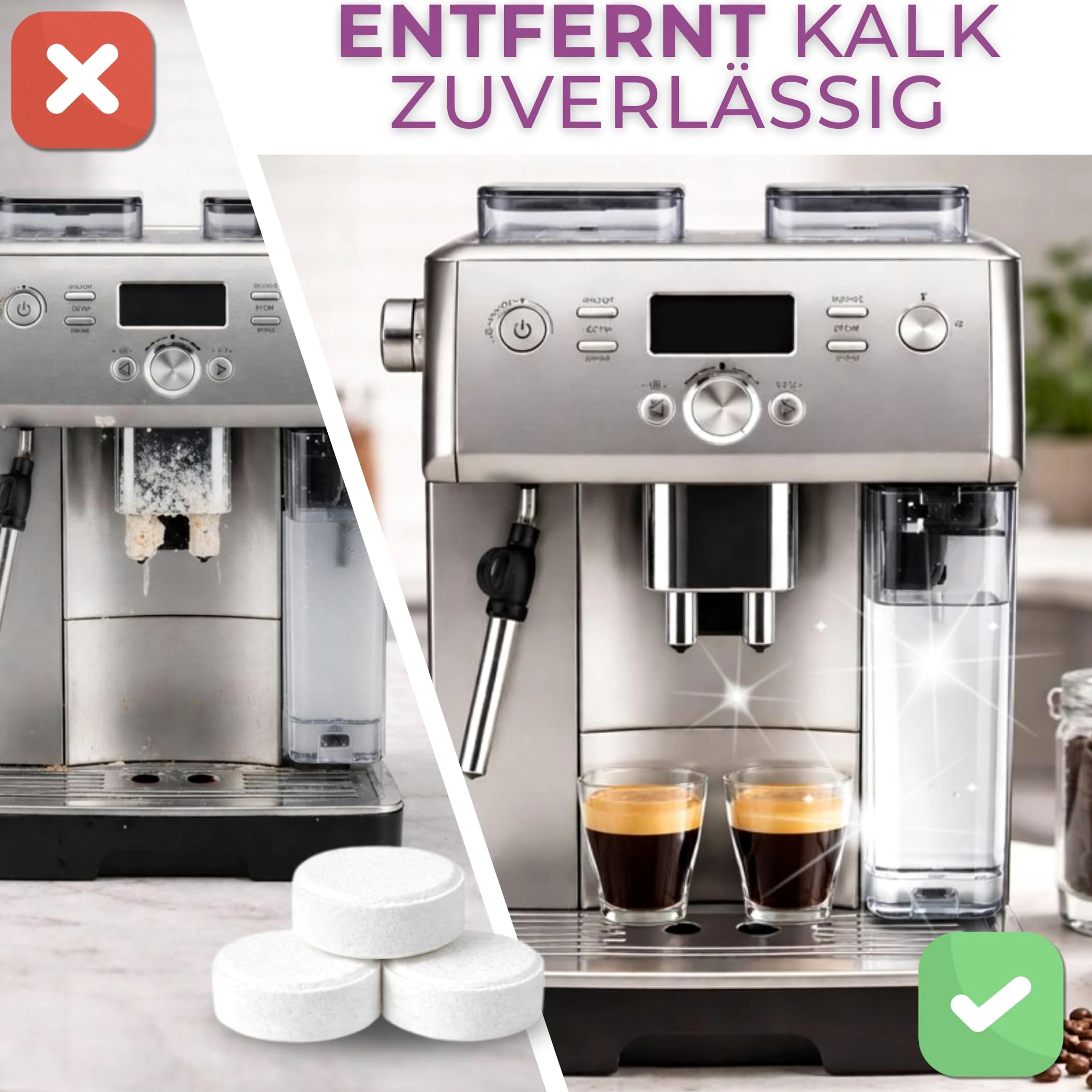 90 pastillas descalcificadoras para cafeteras automáticas – Pastillas descalcificadoras para cafeteras y hervidores de agua – Eficaz contra la cal, suave con la máquina