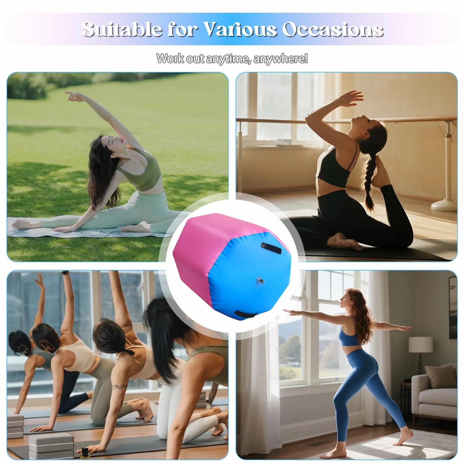 Rollo de aire inflable de PVC para yoga fitness 80 x 100 cm