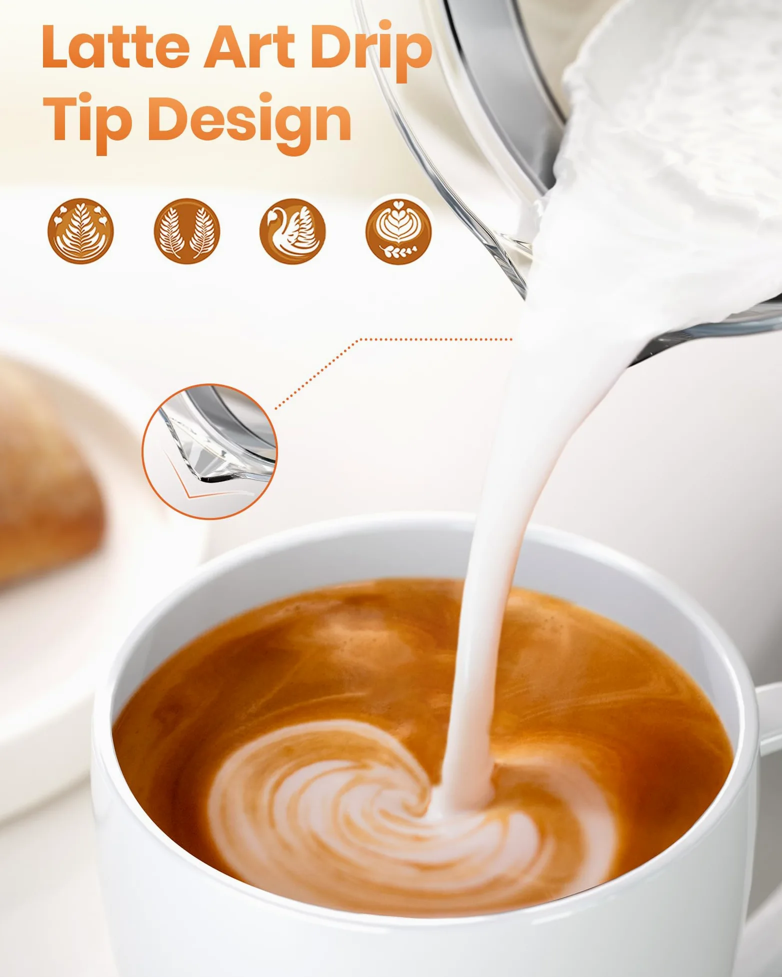 Morpilot - Espumador de leche eléctrico 4 en 1, espumador automático de leche de gran capacidad, vaporizador y calentador de leche caliente y fría para café, café con leche, capuchino