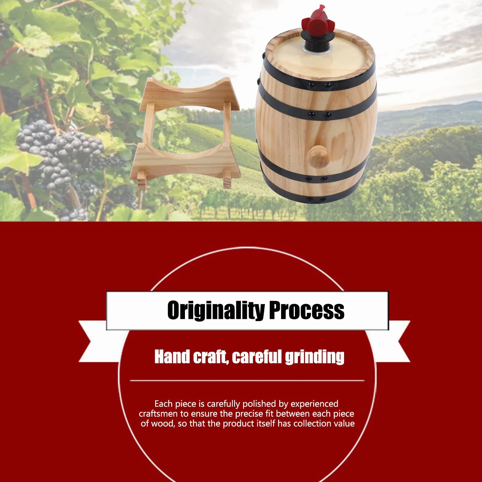 Tissting Barriles de Vino, Barril Vino Madera, 3L Barril Madera Barriles de Envejecimiento con Grifo y Base, Dispensador de Whisky Vino Sidra Licores