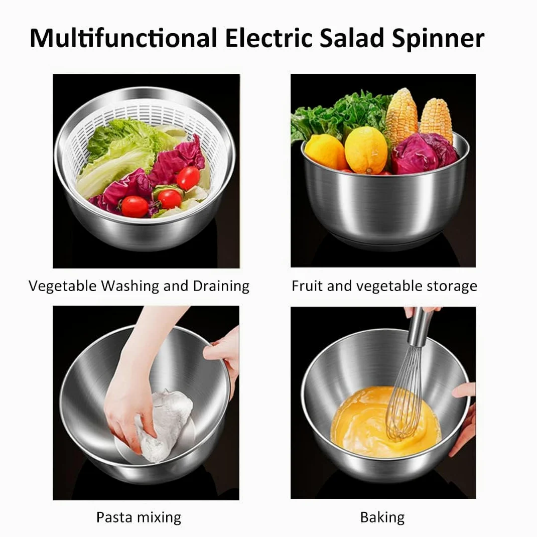 Centrifugador eléctrico de ensalada, recargable por USB, secadora de lechuga de 4,5 L, lavadora de verduras sin BPA con cesta de drenaje para lechuga fresca, verduras y frutas