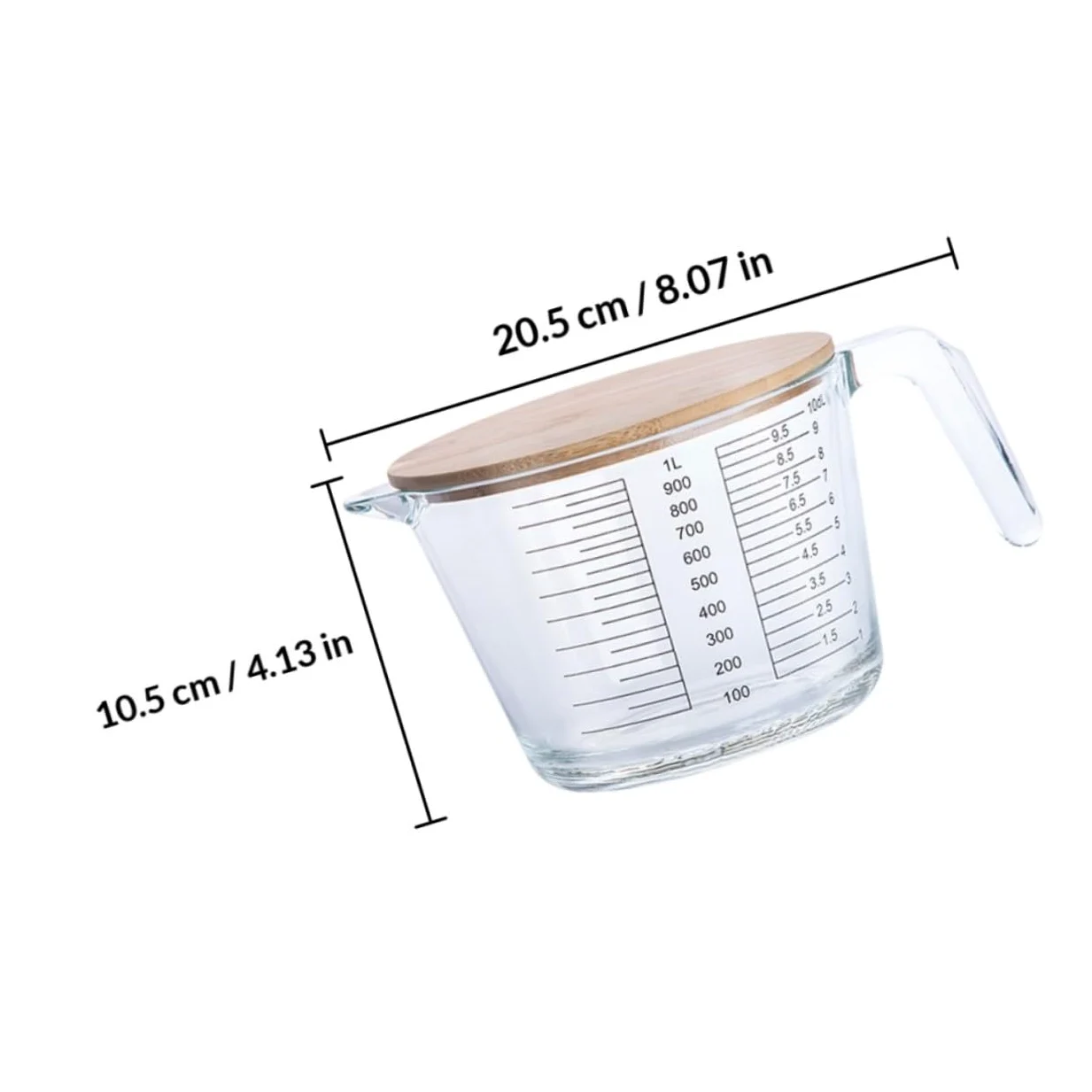 Abaodam Jarra Medidora Fácil de Limpiar de Vidrio Resistente al Calor y Tapa con Escala Graduada Adecuado para Aceite y Crema en Cocina y Repostería