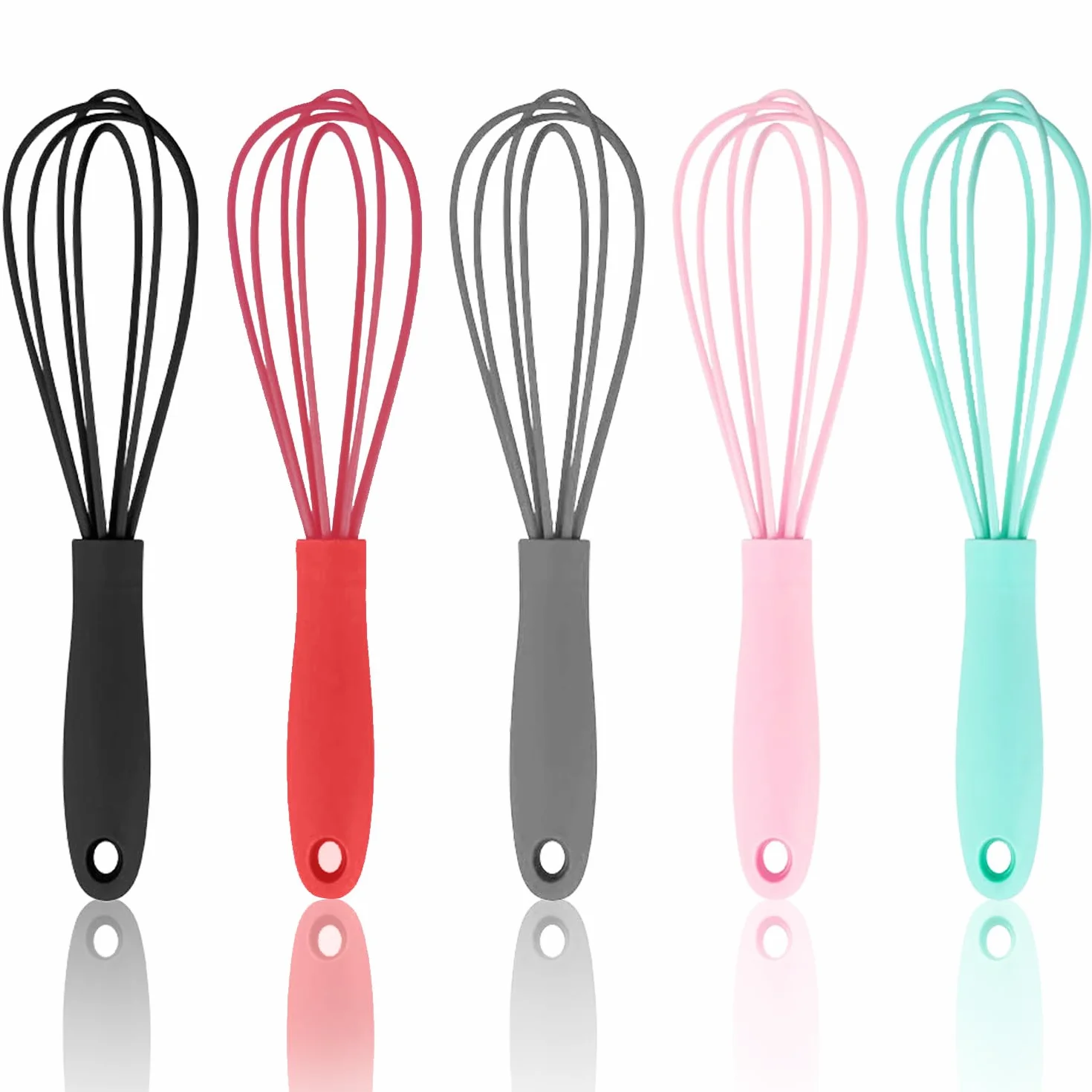 5 Piezas Batidora de Cocina Antiadherente en Silicona, Batidor de Mano Silicona para Mezclar, Batir, Espumar y Revolver
