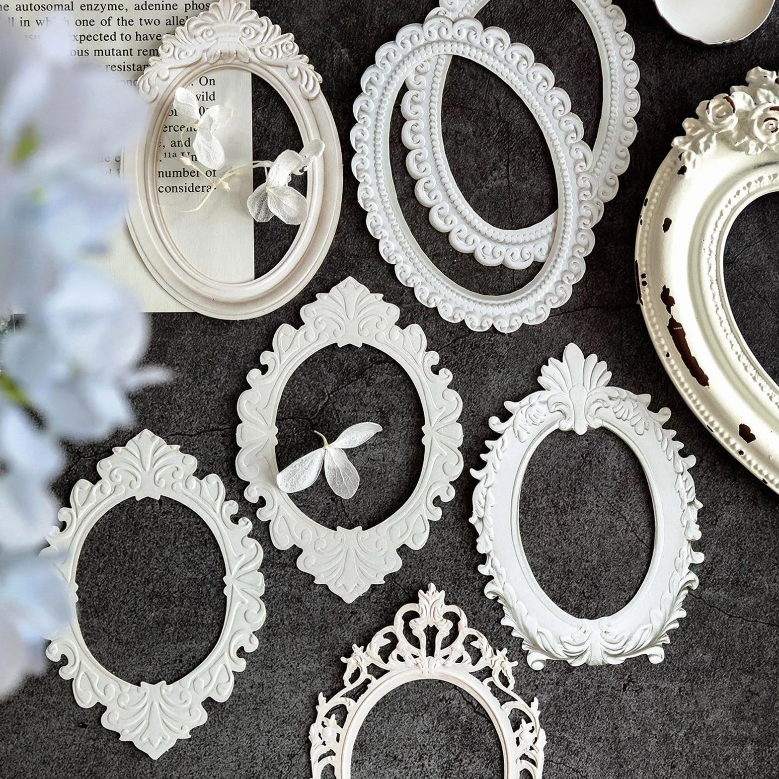 40 hojas de borde de encaje para scrapbook, marco de foto vintage con relieve en hueco, material de fondo para scrapbooking, marco de ventana de papel para diario vintage y accesorios de