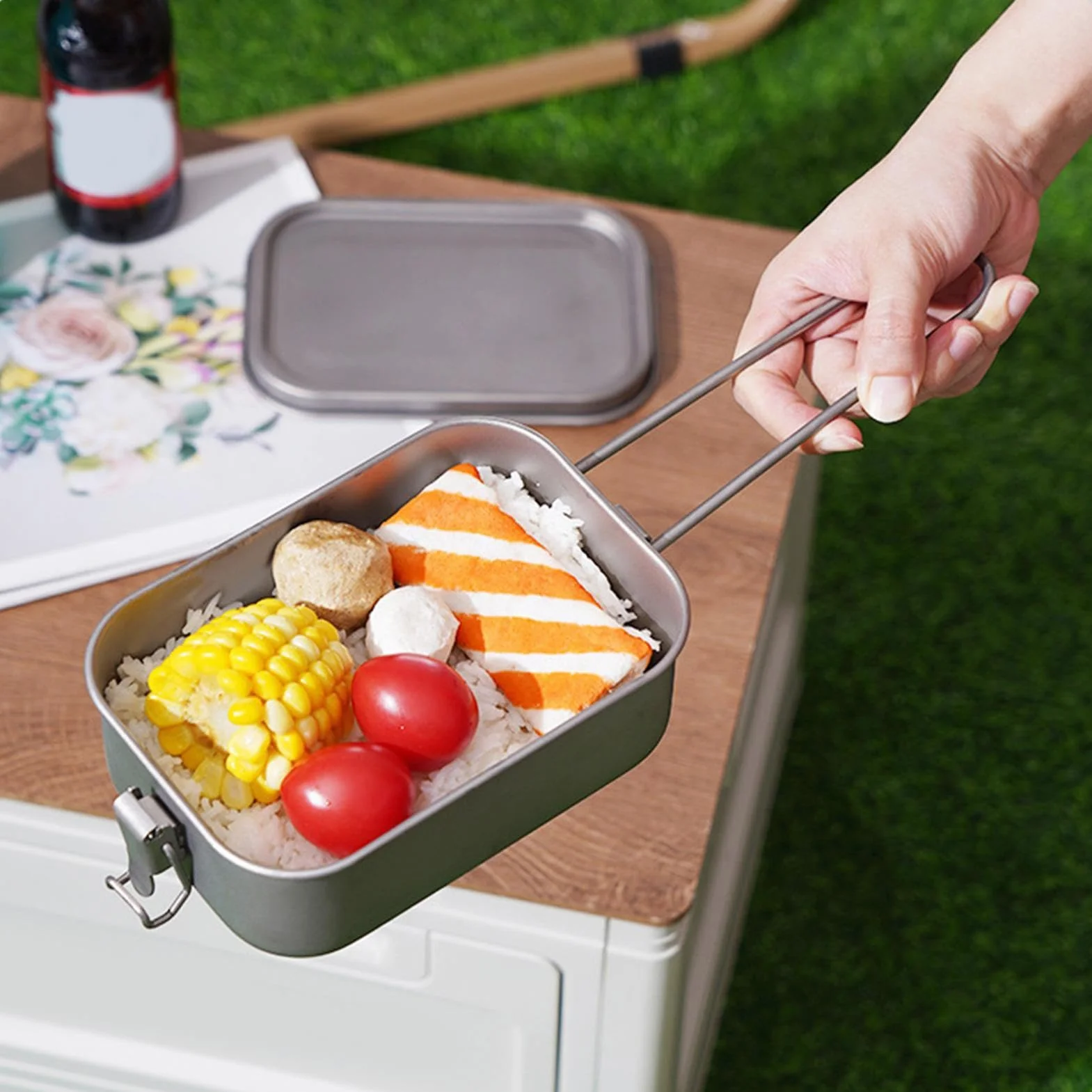 de metal | de metal de titanio | Contenedor de | alimentos de metal | plegable con asa plegable, contenedor de alimentos hermético, contenedor de alimentos de calef