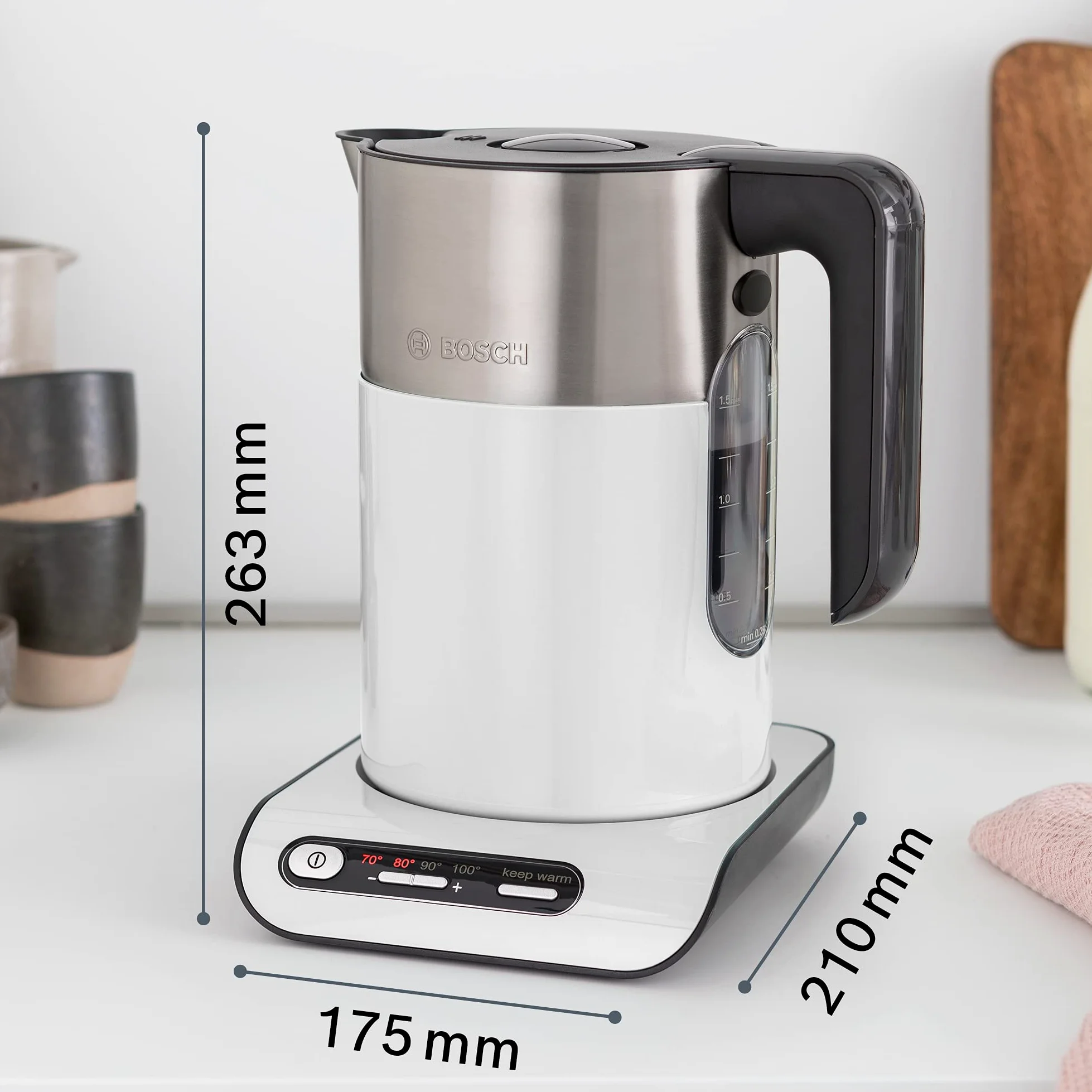 Bosch - Hervidor Styline, 4 temperaturas, Función KeepWarm, Blanco, TWK8611P