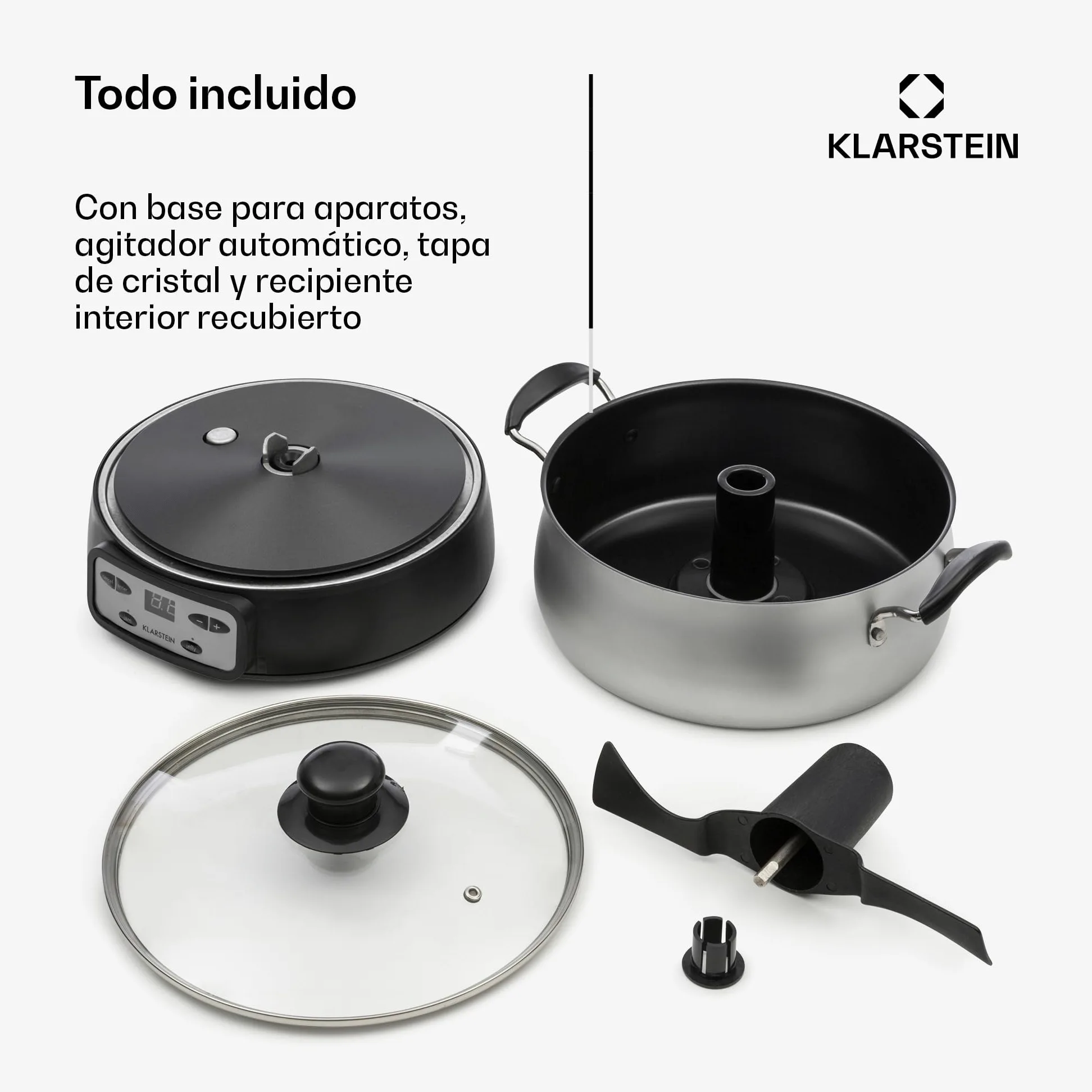 Klarstein Jam Session Olla para mermelada y gelatina, 1000W, 2 programas autimáticos, tiempo de cocción programable, mezcladora automática, interior recubierto, apto para lavavajillas, de 3 Litros