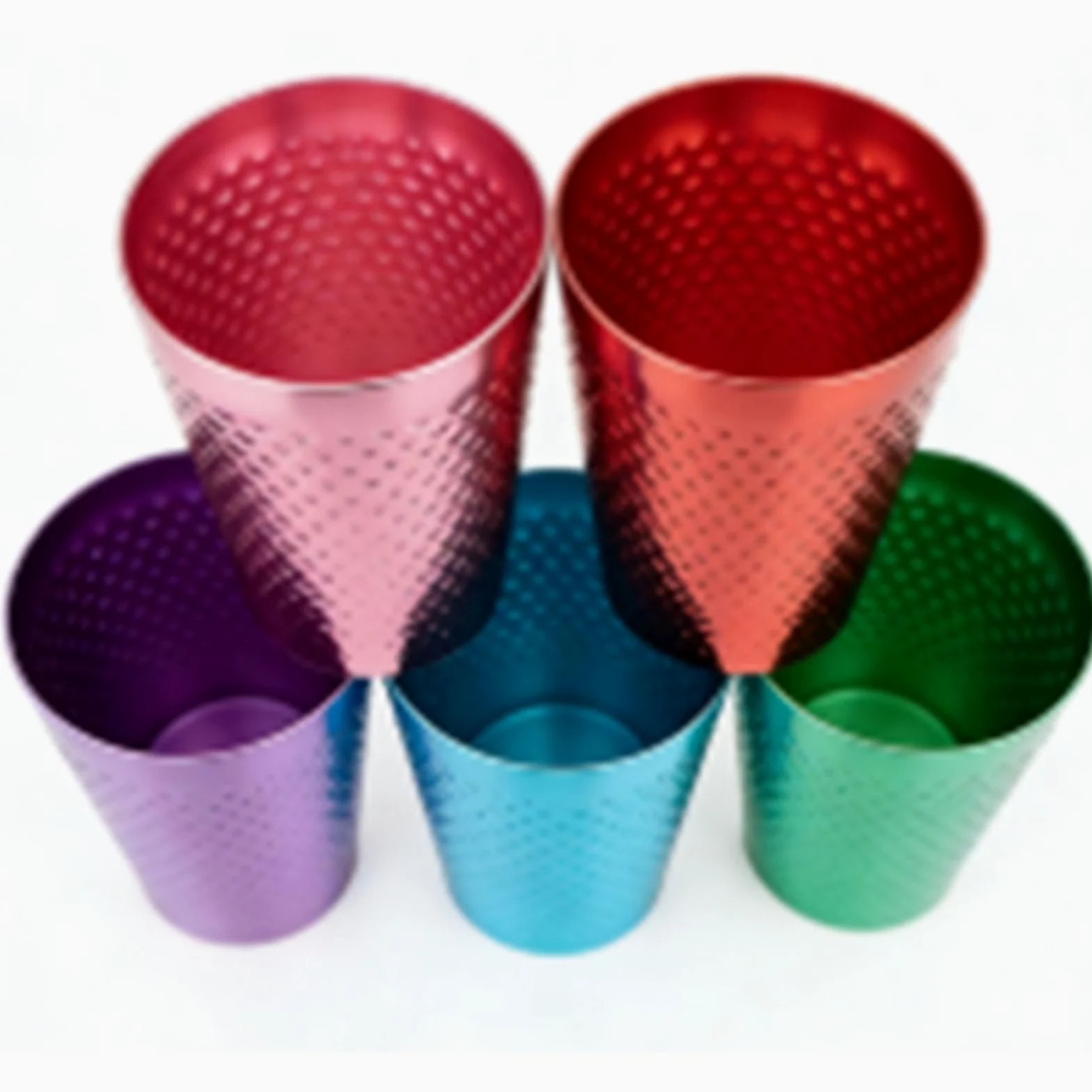 Sxhlseller Juego de 5 Vasos de Aluminio Martillado, Vasos de Metal Livianos y Reutilizables para Bebidas Frías, Diseño de Alta Conductividad Térmica de Grado Alimenticio en Cinco Colores (5PCS)