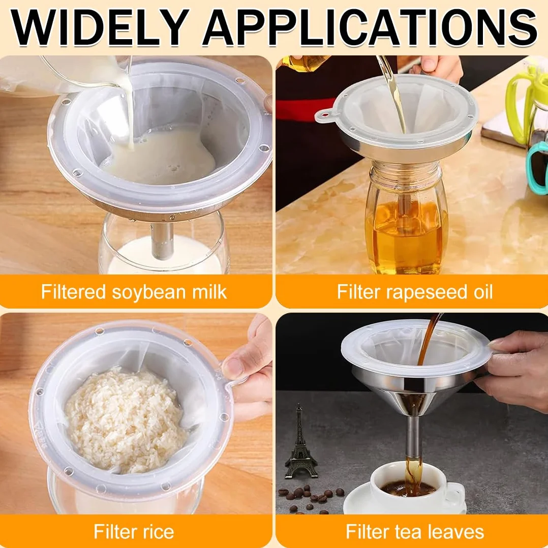 3 Piezas Colador Ultrafino de Malla de Nailon, Colador de Cocina Multiuso de Tela, Colado Kefir, Utensilio para Colar Café, Filtro Eficiente para Aceite y Jugos, Mango de Plástico