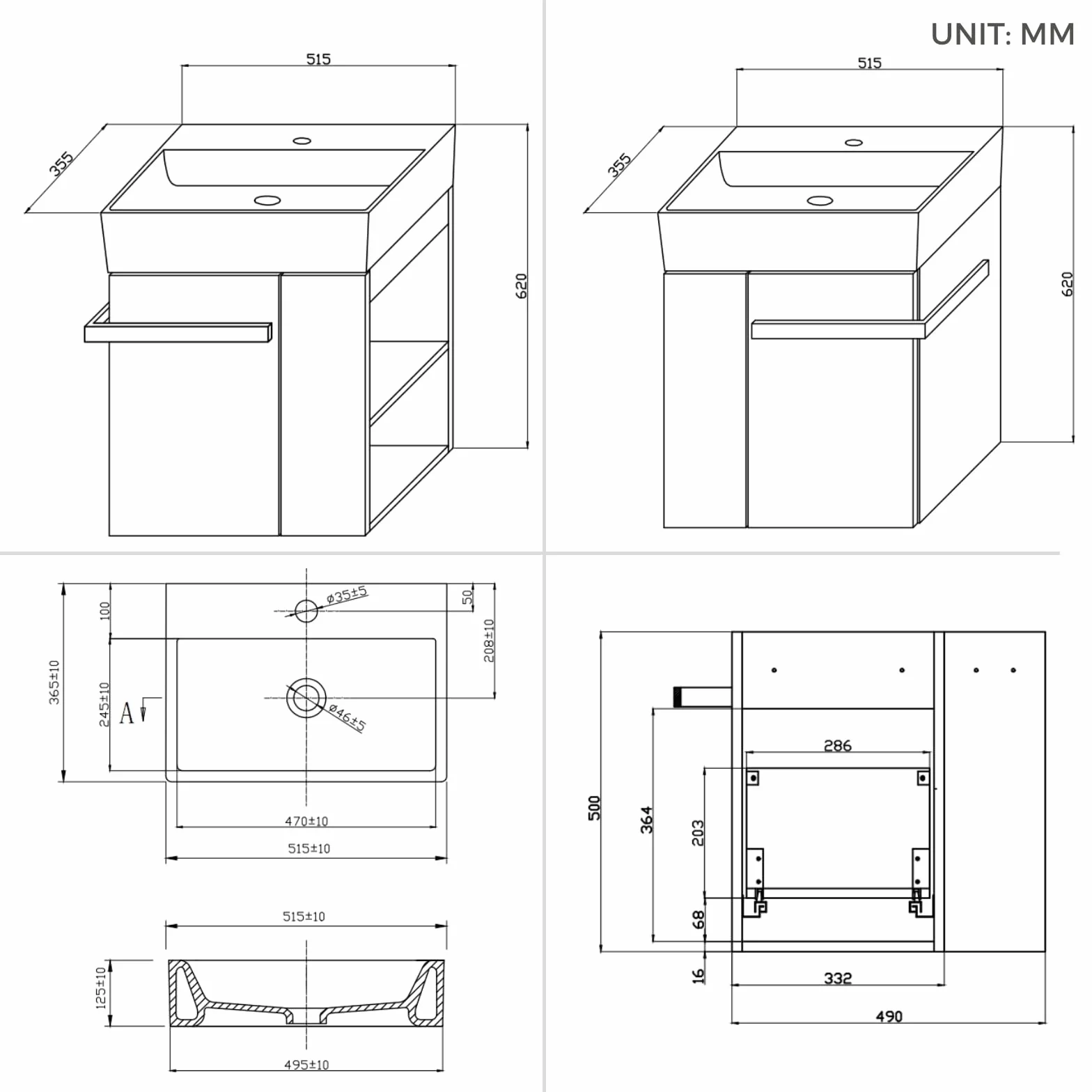 Mueble de Baño 50 cm con Lavabo de Cerámica – Cajón con Cierre Suave, Tirador para Toallas, Instalación Izquierda/Derecha Opcional, European Oak