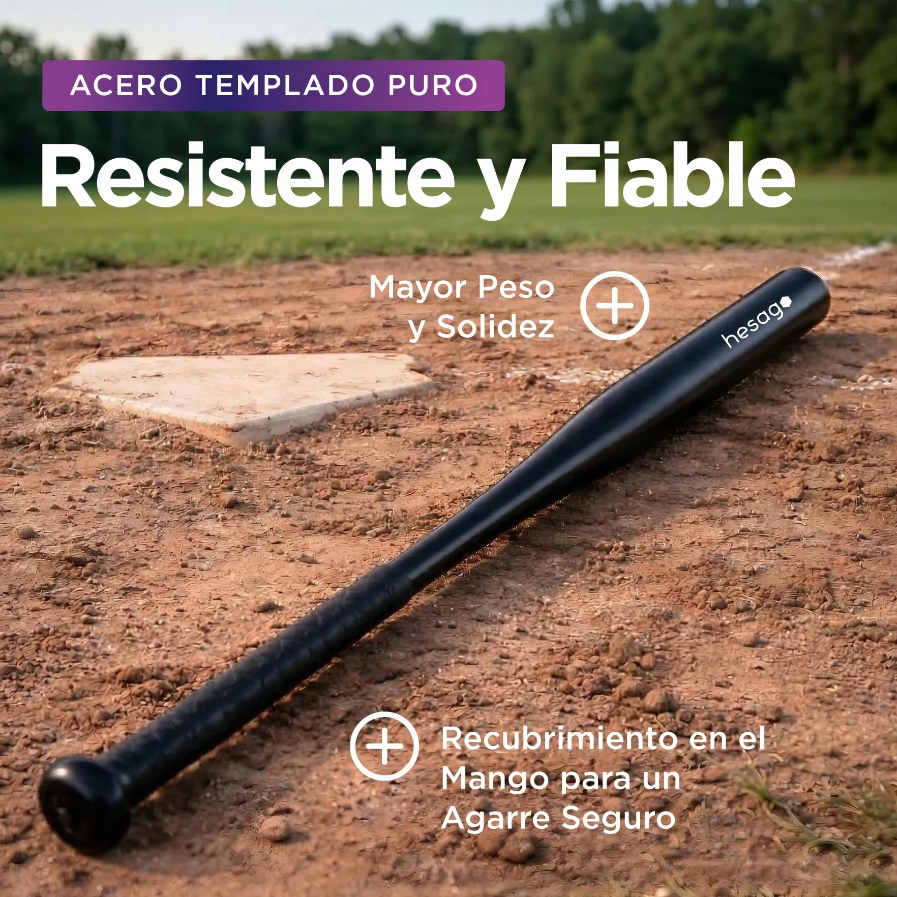 Bate de Béisbol de Acero Templado Negro Mate Empuñadura Antideslizante Bolsa de Franela