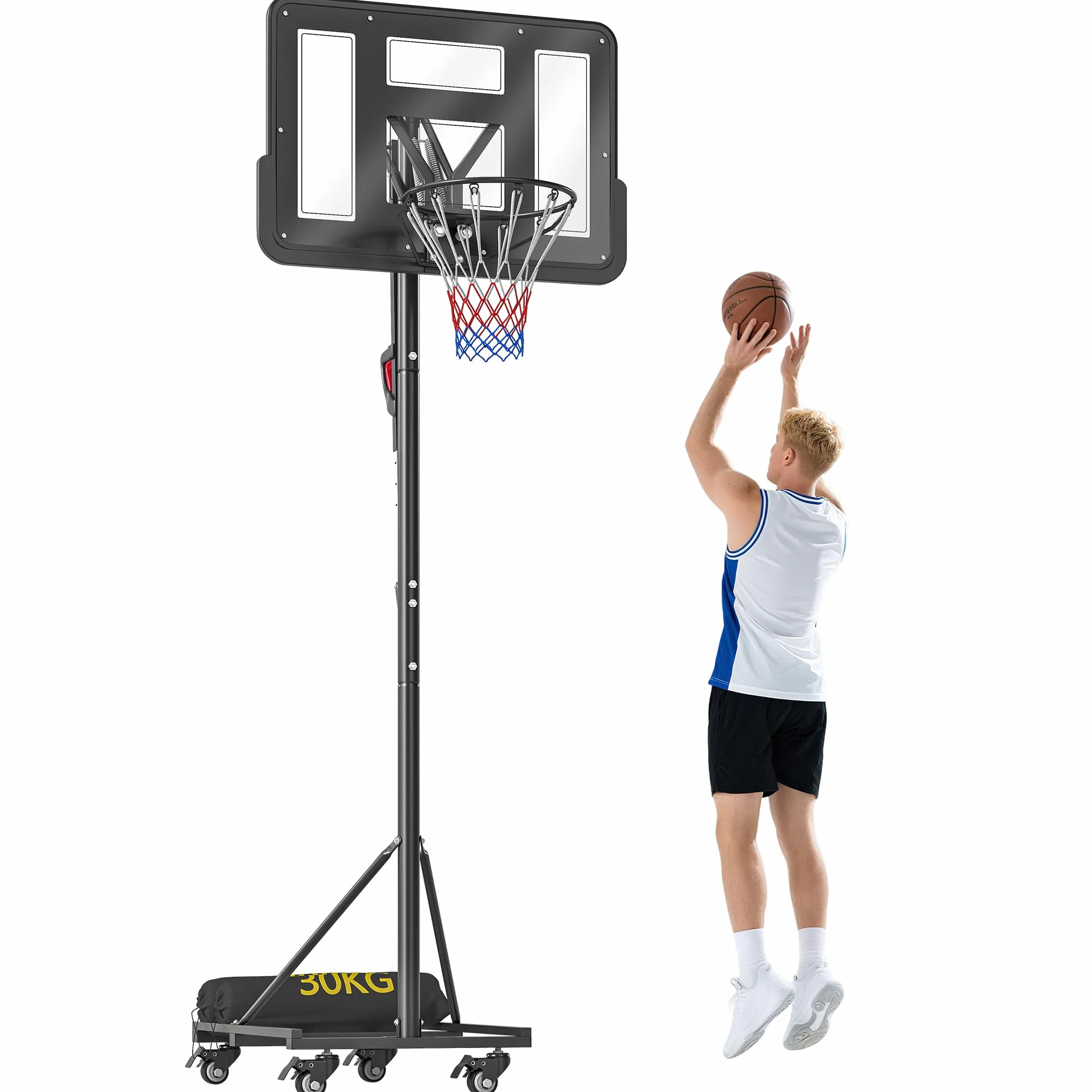SPORTNOW Canasta de Baloncesto Exterior Altura Ajustable 235-305 cm Portátil Tablero Irrompible 110 cm Ruedas Saco de Peso Negro