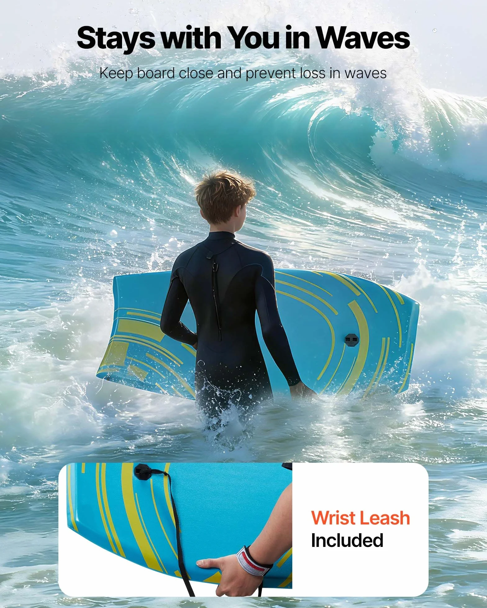 VEVOR Tabla de Bodyboard 105,5 cm EPS Espuma Correa Muñeca 81,7 kg UV Principiantes Jóvenes