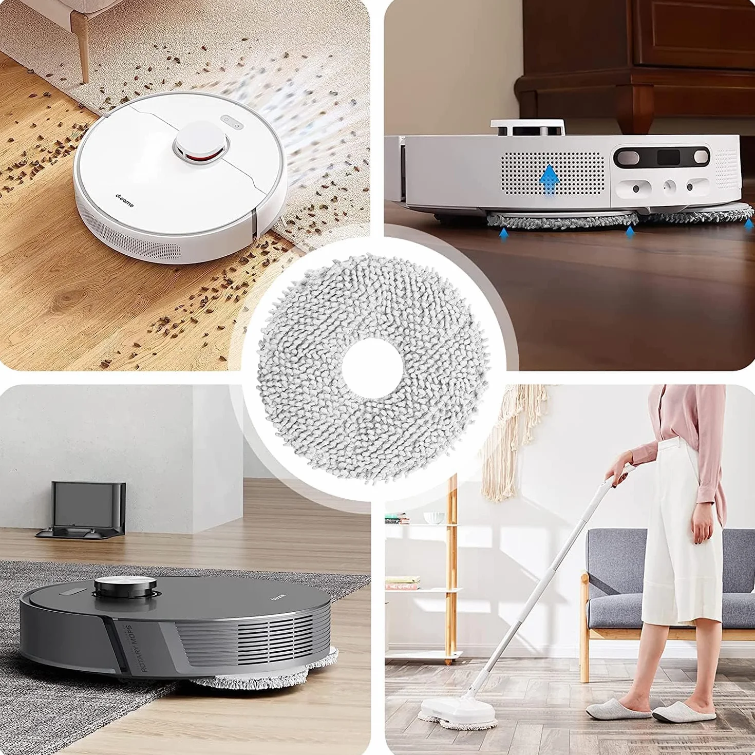 Juego de 6 Paños de Repuesto, Mopa Almohadillas compatibles con Xiaomi X20, Dreame L10s Pro Ultra Heat/X40 Ultra Complete/L10s Pro Gen 2/L20 Ultra/L10s Ultra/L10s Plus/L10 Prime, Microfibra Lavable