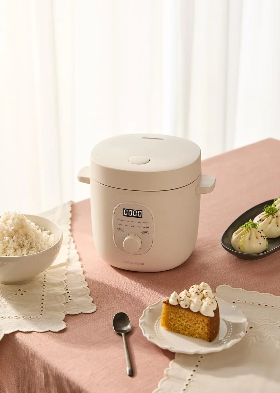 CREATE/RICE COOKER STUDIO/Arrocera eléctrica multifunción 1,2L blanco roto/Programable hasta 24h, con cesta vaporera, prepara tartas, guisos o sopas, función de mantener el calor, 300W