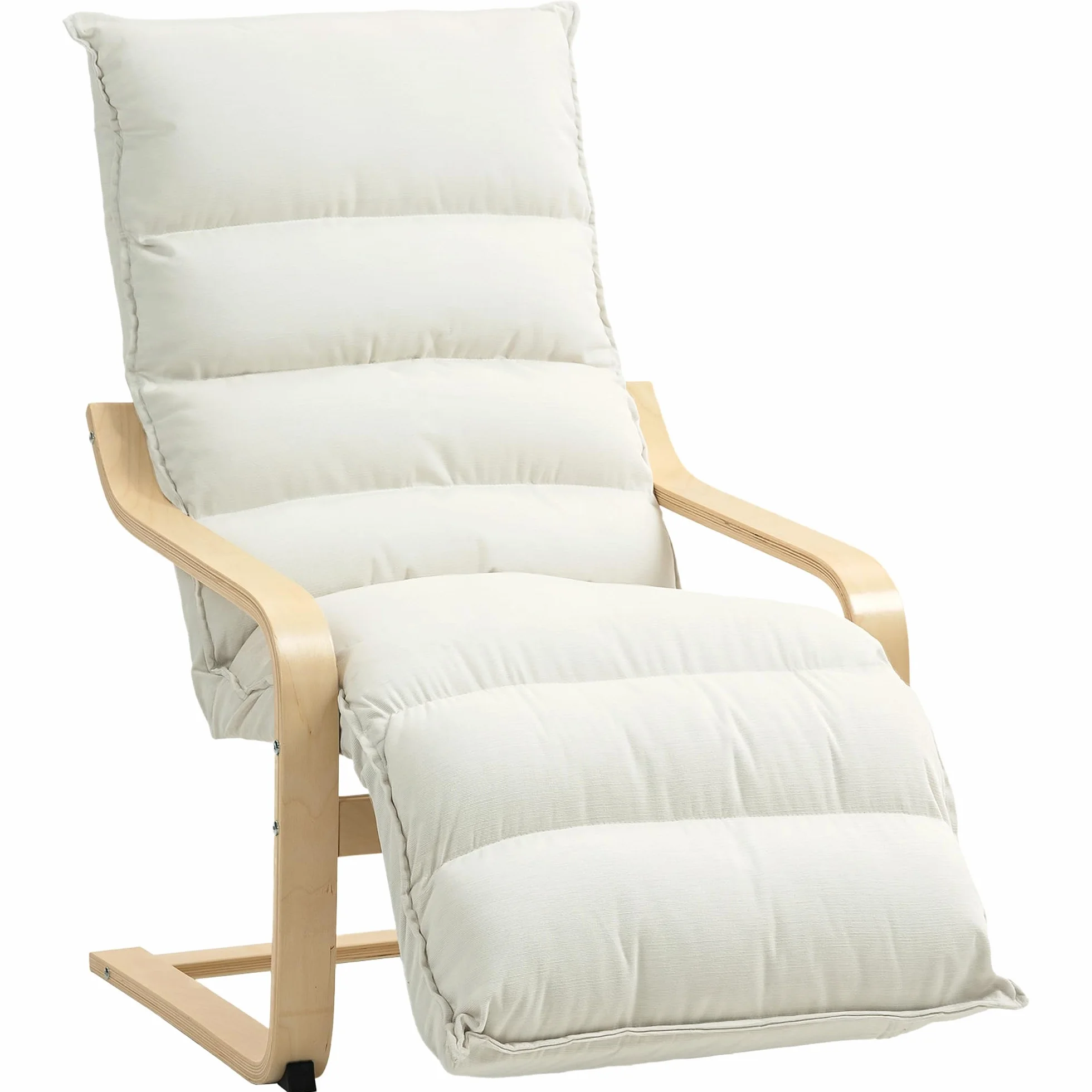 HOMCOM Sillón de Salón con Reposapiés Ajustable, Butaca de Salón Tapizada en Terciopelo, Marco de Madera, Sillón de Relax para Dormitorio, Oficina, Estudio, 67x93x105 cm, Crema