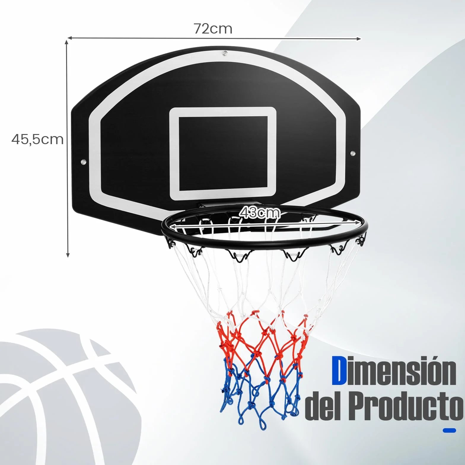 GOPLUS Canasta Baloncesto Montada en la Pared, Tablero 72x45,5cm Exterior e Interior