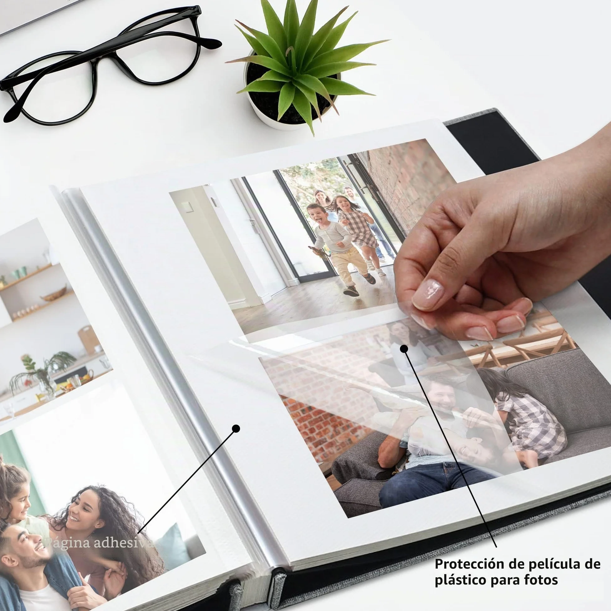 Álbum de Fotos Autoadhesivo 28x27 cm 40 Páginas para Fotos 10x15 13x18, Álbum Scrapbook de Lino para Pegar y Escribir, Con Bolígrafo Metálico, Regalo Familia Bodas Viajes, Blanco