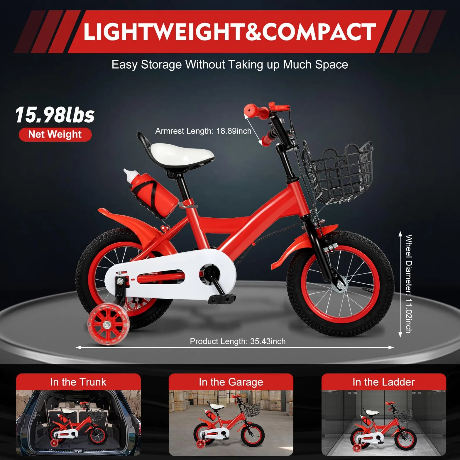 Bicicleta infantil 12 pulgadas sillín ajustable niños 3-9 años rojo amarillo azul