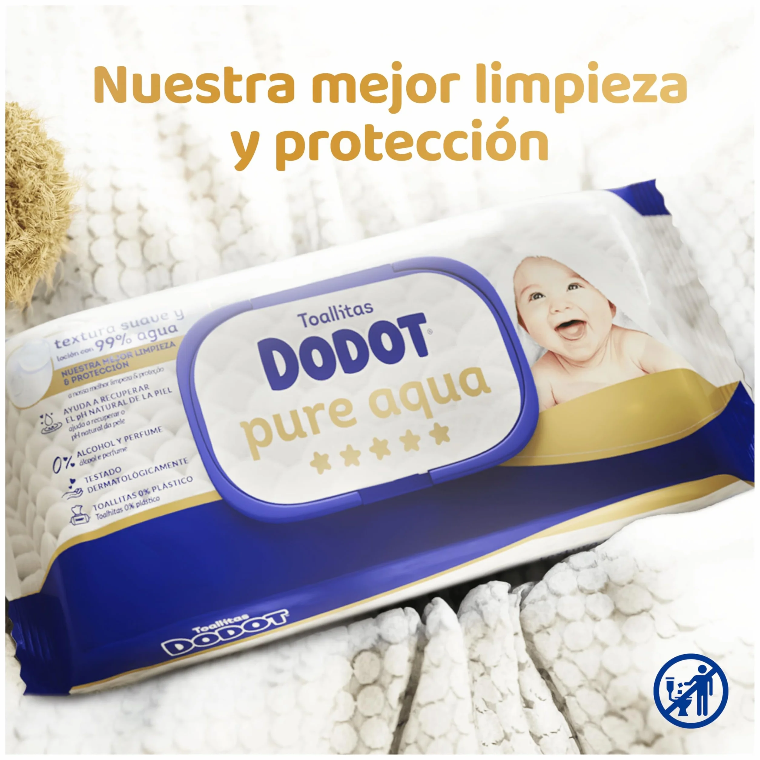 Dodot Pure Aqua Touch Toallitas Para Bebé 432 Unidades, 99% Agua, Textura Suave