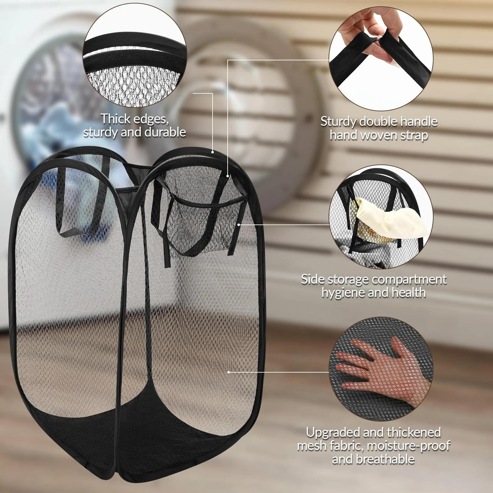 3 piezas Cesto Plegable de Malla Plegable, Cesta Ropa Plegables con Asas, Cestos para Lavanderia Plegables, Cesta Portátil de Malla, Pop-Up Mall Barreño para Baño, Camping y Viajar