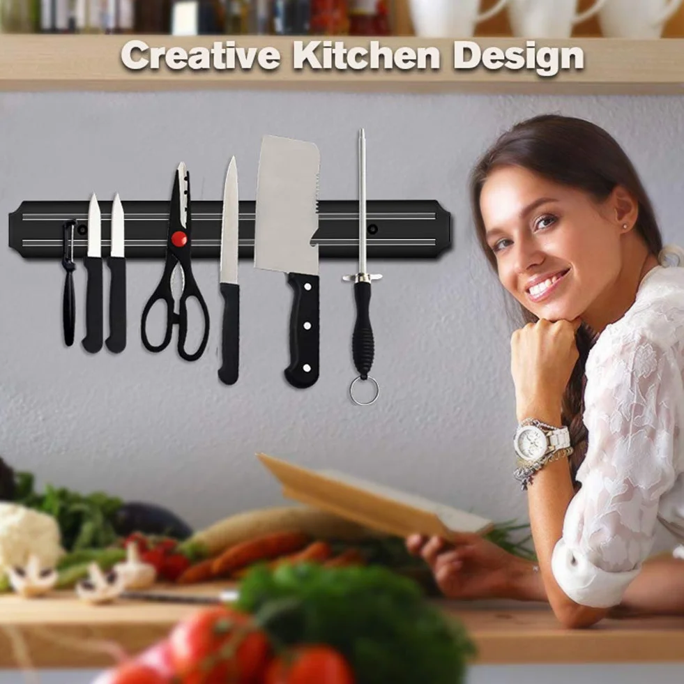 Barra magnética para cuchillos de cocina Imán montaje en pared titular cuchillos magnético cocina barra magnética titular cuchillos y utensilios de acero inoxidable,33cm