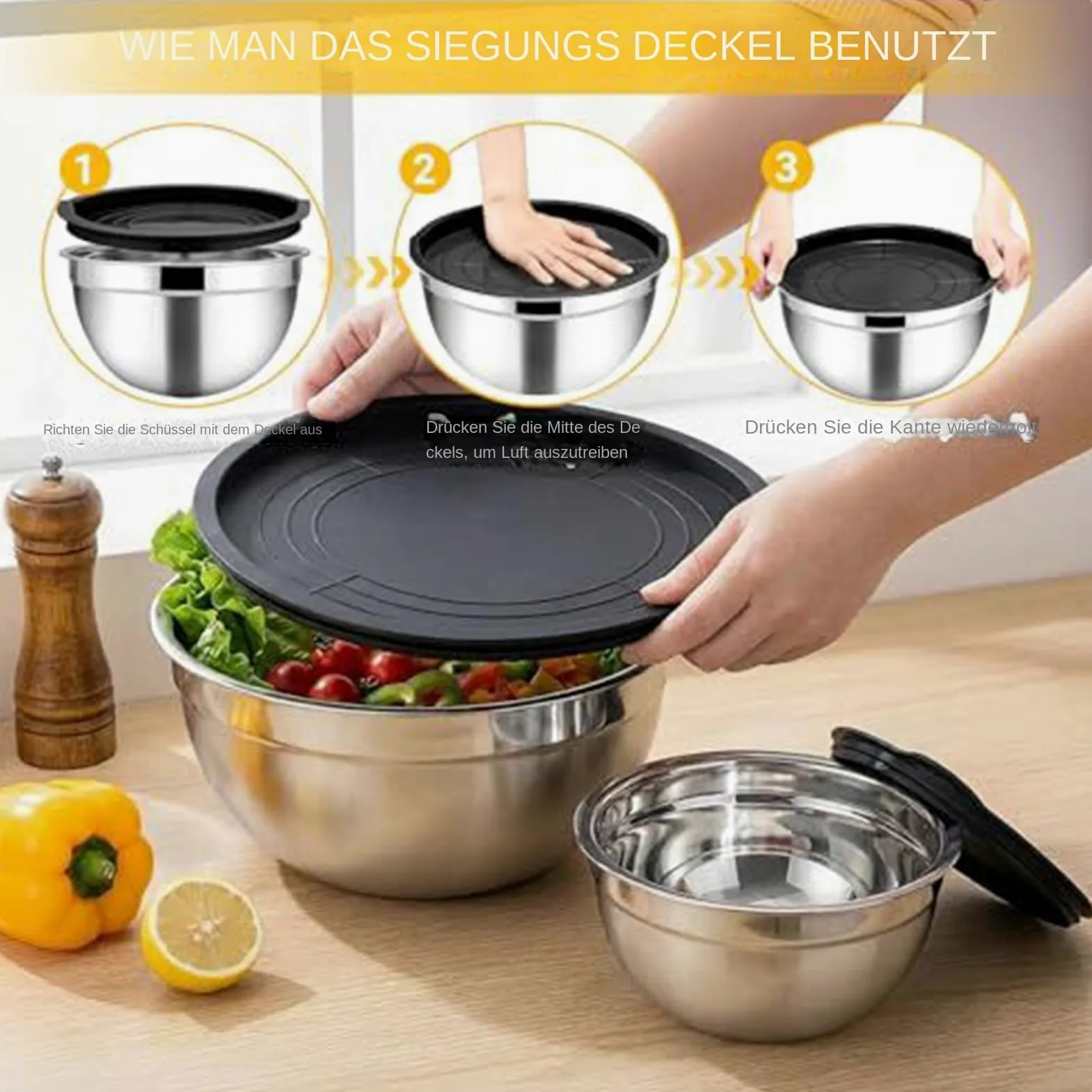 Boles de Mezcla de Acero Utensilios de Cocina Redondos Antideslizantes 7 | Boles para Preparación de Alimentos de Hogar y Para Cereales Snacks Huevos Especias Verduras Frutas