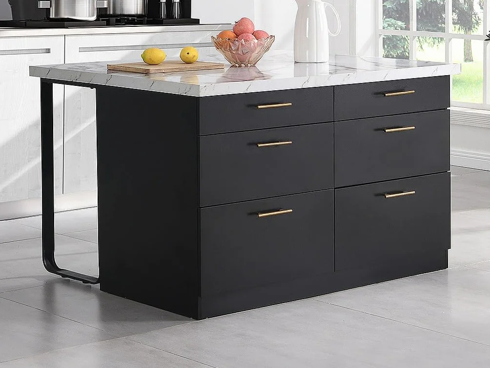 Vente-unique - Isla Cocina 2 plazas Alegrita - MDF - Negro, Blanco