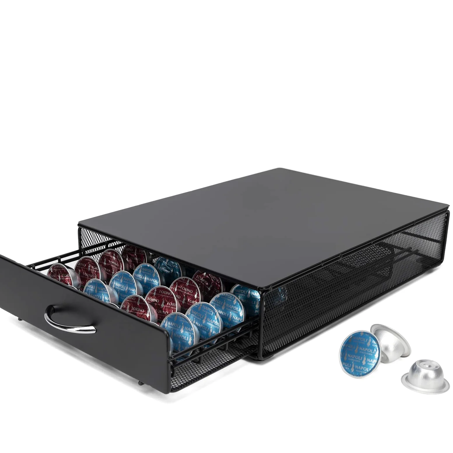 Soportes para Cápsulas de Café,Dispensador de Cápsulas Compatible con Vertuoline, Lavazza,Tchibo Cafissimo, Caffitaly,Cajones para cápsulas de café. | Dispensador de cápsulas de metal,Caja de almacenamiento de cápsulas,Cajón de cápsulas para guardar 40 cá