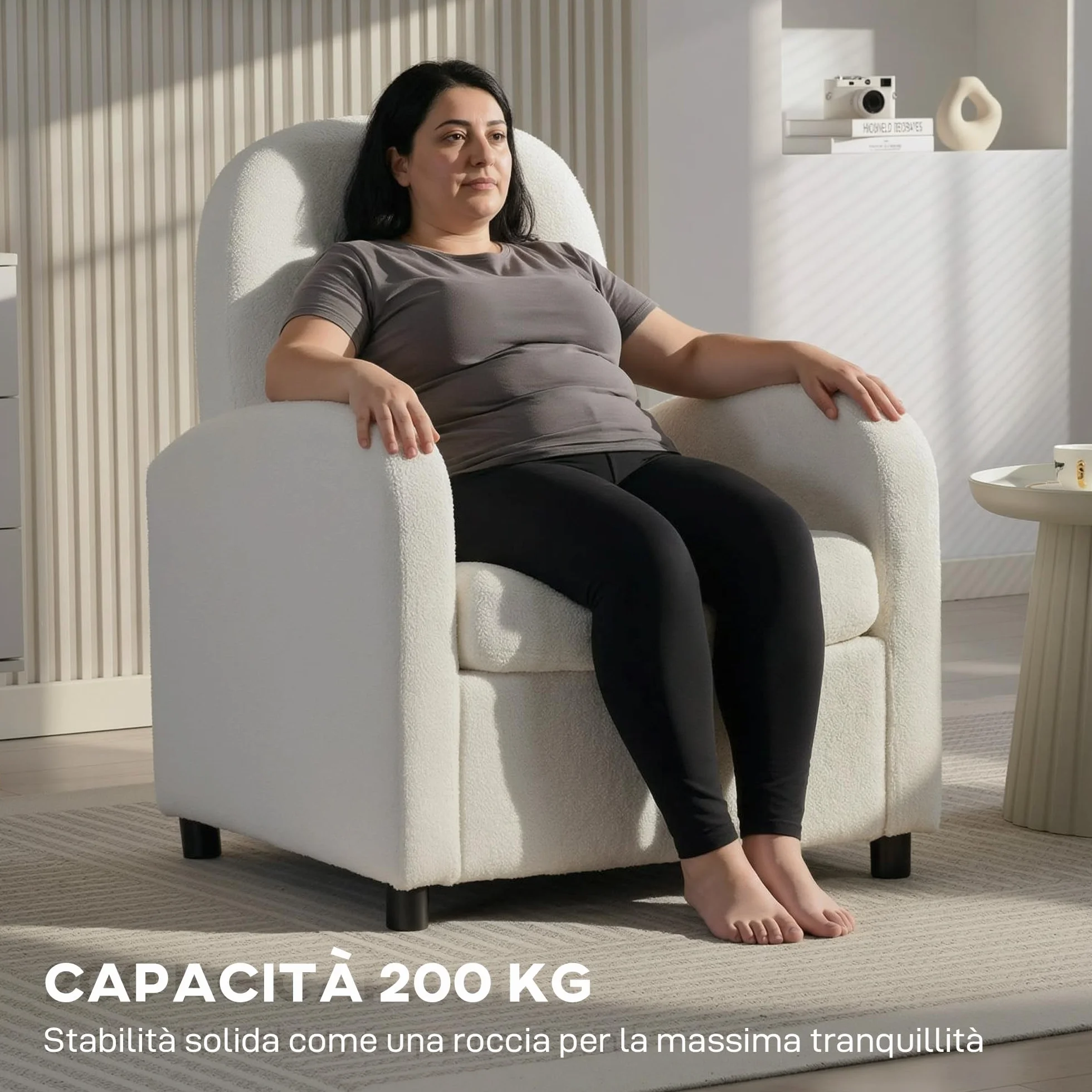 HOMCOM Sillón de salón acolchado con almacenamiento oculto, respaldo alto, sillón moderno con reposabrazos, cojín lumbar y asiento ancho, de terciopelo de peluche, para dormitorio y salón, color crema